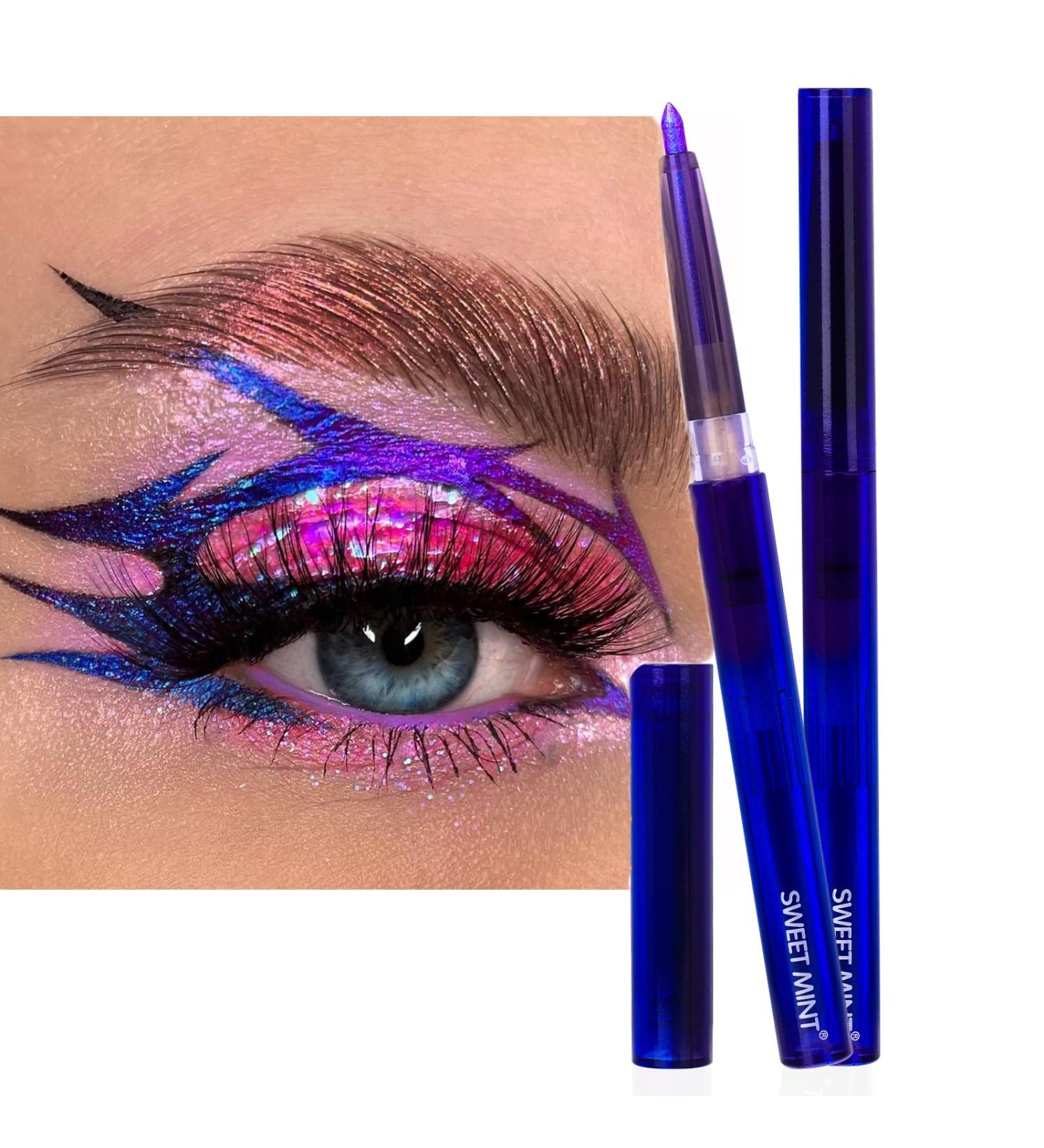 Purple Blue Gold Glitter Eyeliner Pencil - Waterproof Mermaid Makeup - Long-Lasting Metallic Highlight 03 - Buy Online on GoSupps.com