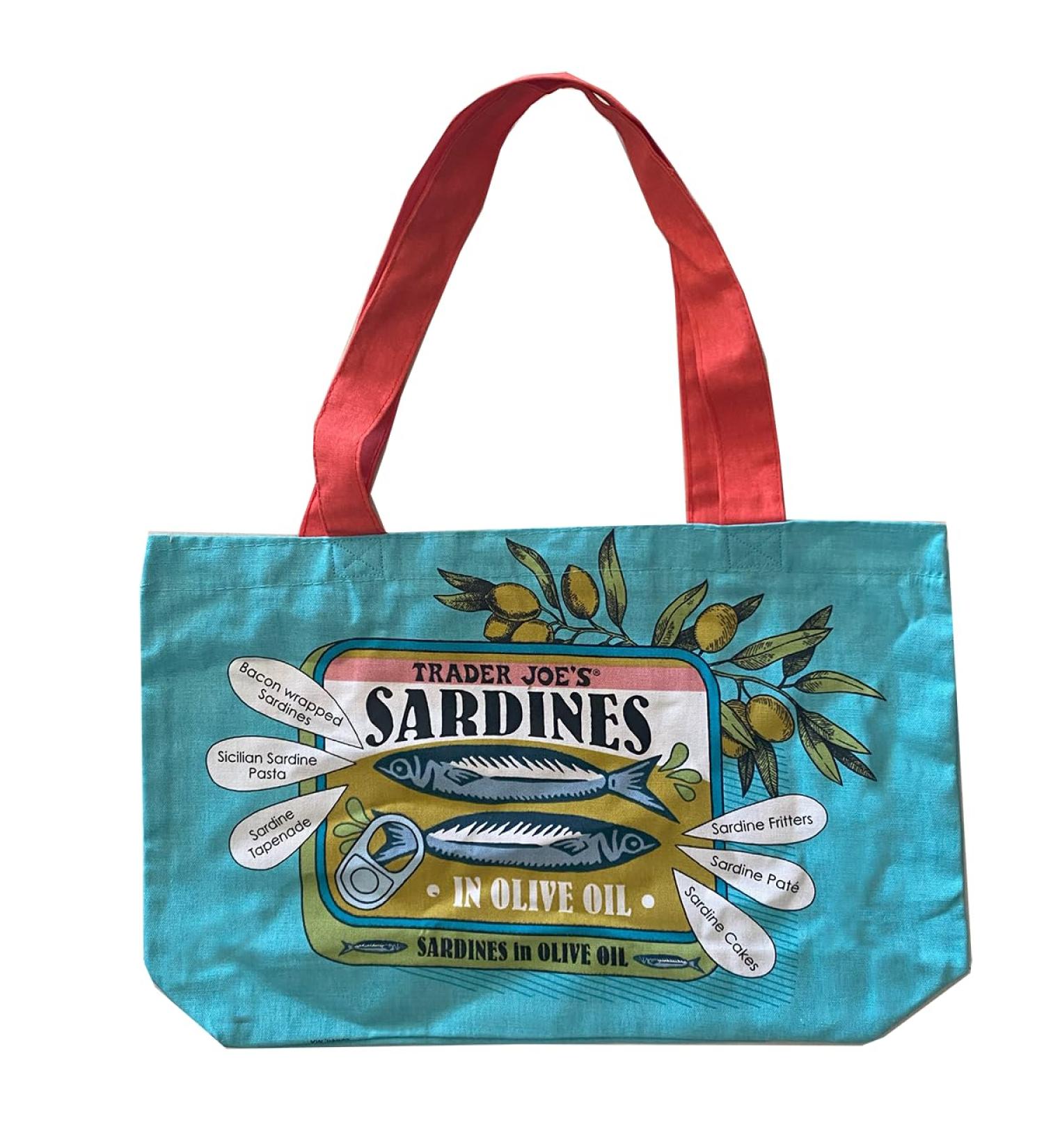 Jseven Trader Joe's Sardine Reusable Shopping Bag - Durable 100% Cotton Blue Perfect for Eco-Friendly Shopping - Buy Online on GoSupps.com