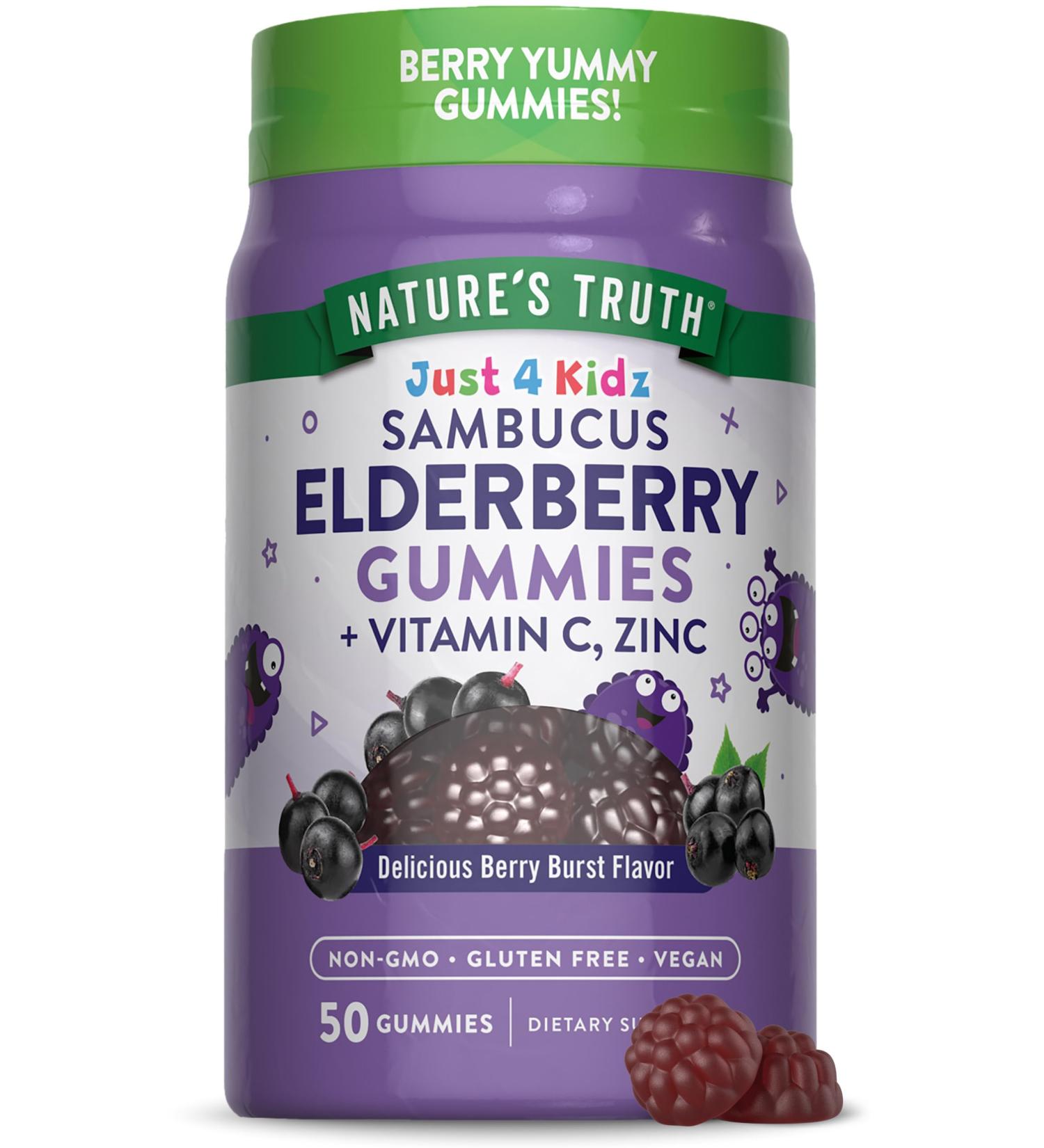 Nature's Truth Kids Elderberry Gummies | 50 Count | with Zinc and Vitamin C | Vegan, Non-GMO & Gluten Free Supplement - Buy Online on GoSupps.com