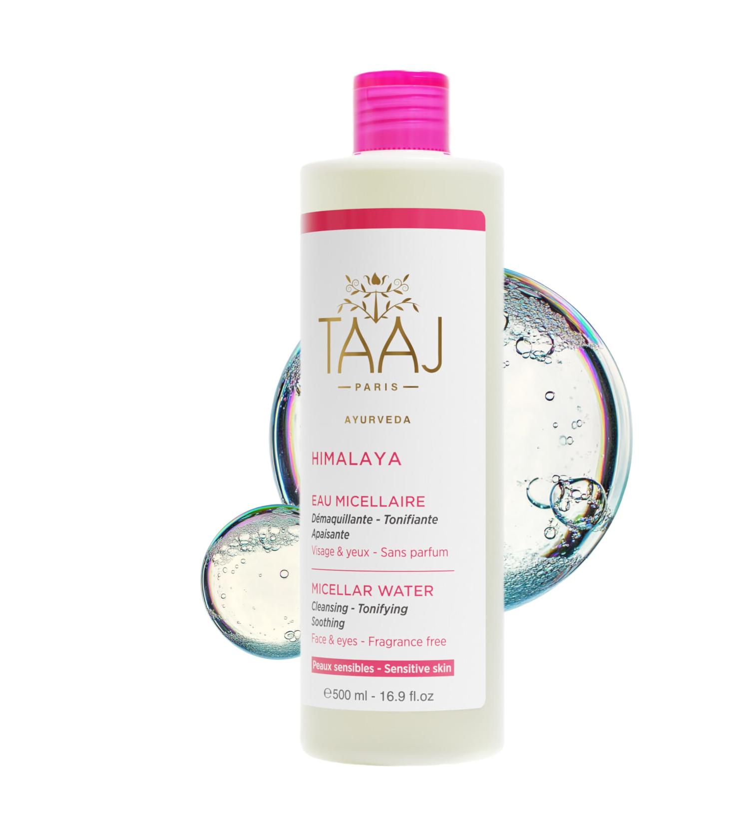 TAAJ | Eau Micellaire - HIMALAYA | Nettoie Tonifie & Apaise les Peaux Sensibles I D maquille & limine les Impuret s | Peaux sensibles | Vegan & Cruelty Free | 500 ml 500 ml (Lot de 1) - Buy Online on GoSupps.com