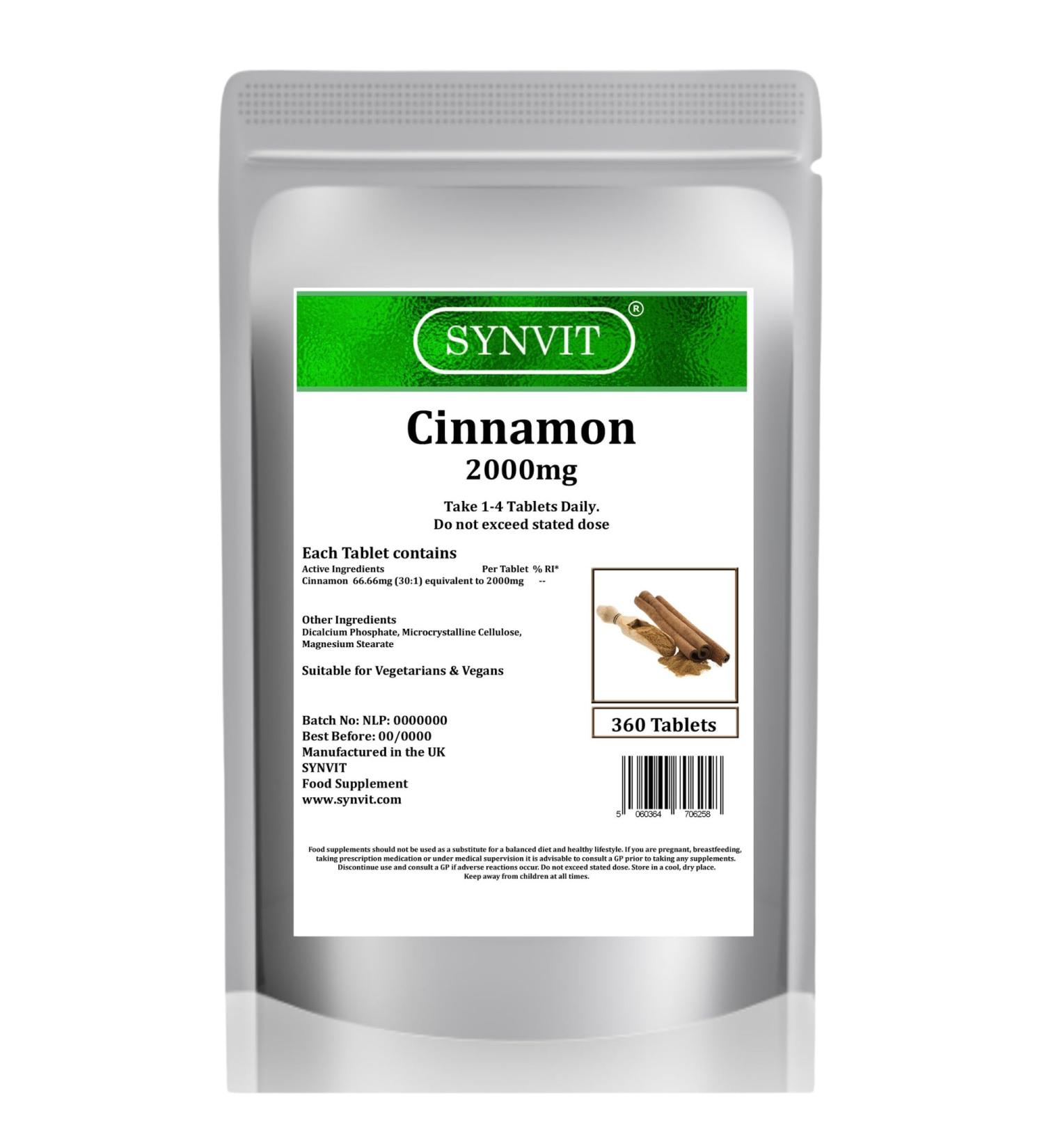 Cinnamon 2000mg SYNVIT (360 Tablets) - Natural Blood Sugar Support - 360 Count - Buy Online on GoSupps.com