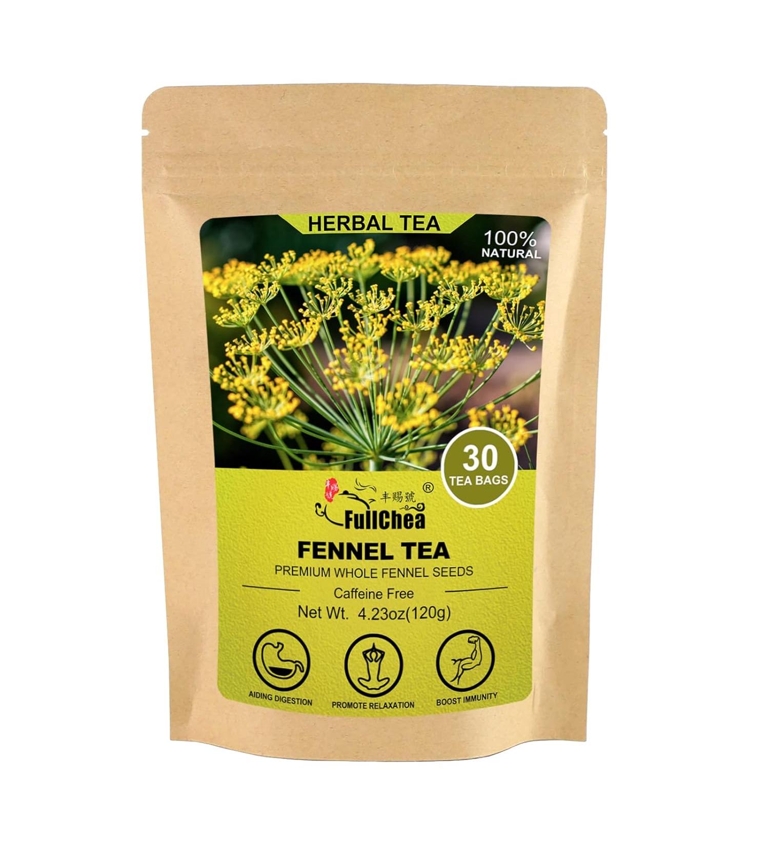 FullChea - Fennel Tea Bags  30 Teabags  4g/bag - Premium Whole Fennel Seeds - Non-GMO - Caffeine-free - Helps Improve Digestion & Immune System - Buy Online on GoSupps.com