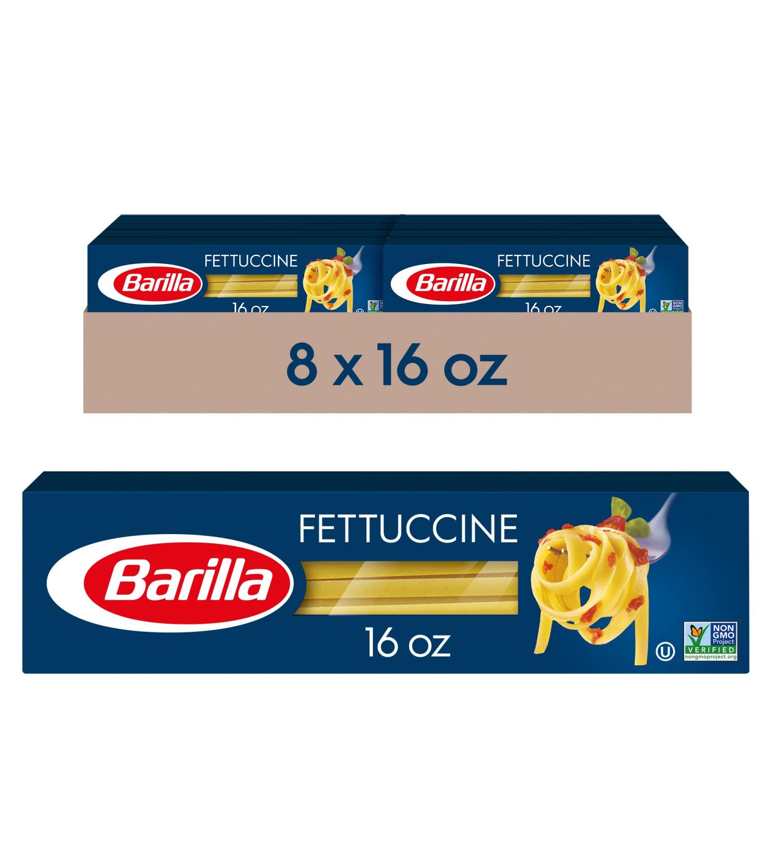 Barilla Fettuccine Pasta 16 oz. Box (Pack of 8) - Non-GMO Pasta Made with Durum Wheat Semolina - Kosher Certified Pasta - Buy Online on GoSupps.com