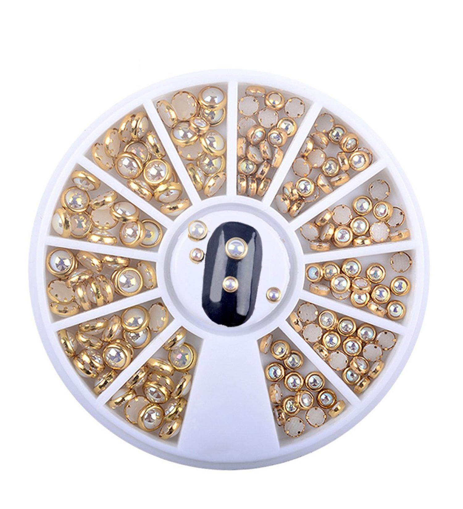 Mezerdoo 1 Box AB Beige Metal Edge Glitter Nail Beads Studs Beauty Charm Nail Art DIY Pearls Decorations Wheel Half Round Pearls Metal Rhinestone 3D Nail Art Flat Beads - Buy Online on GoSupps.com