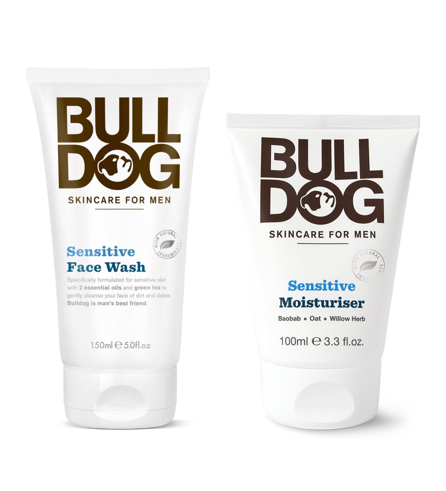 Bulldog Sensitive Face Wash & Moisturizer for Men | Green Tea, Algae, Konjac, Vitamin E | 5 & 3.3 fl. oz - Buy Online on GoSupps.com