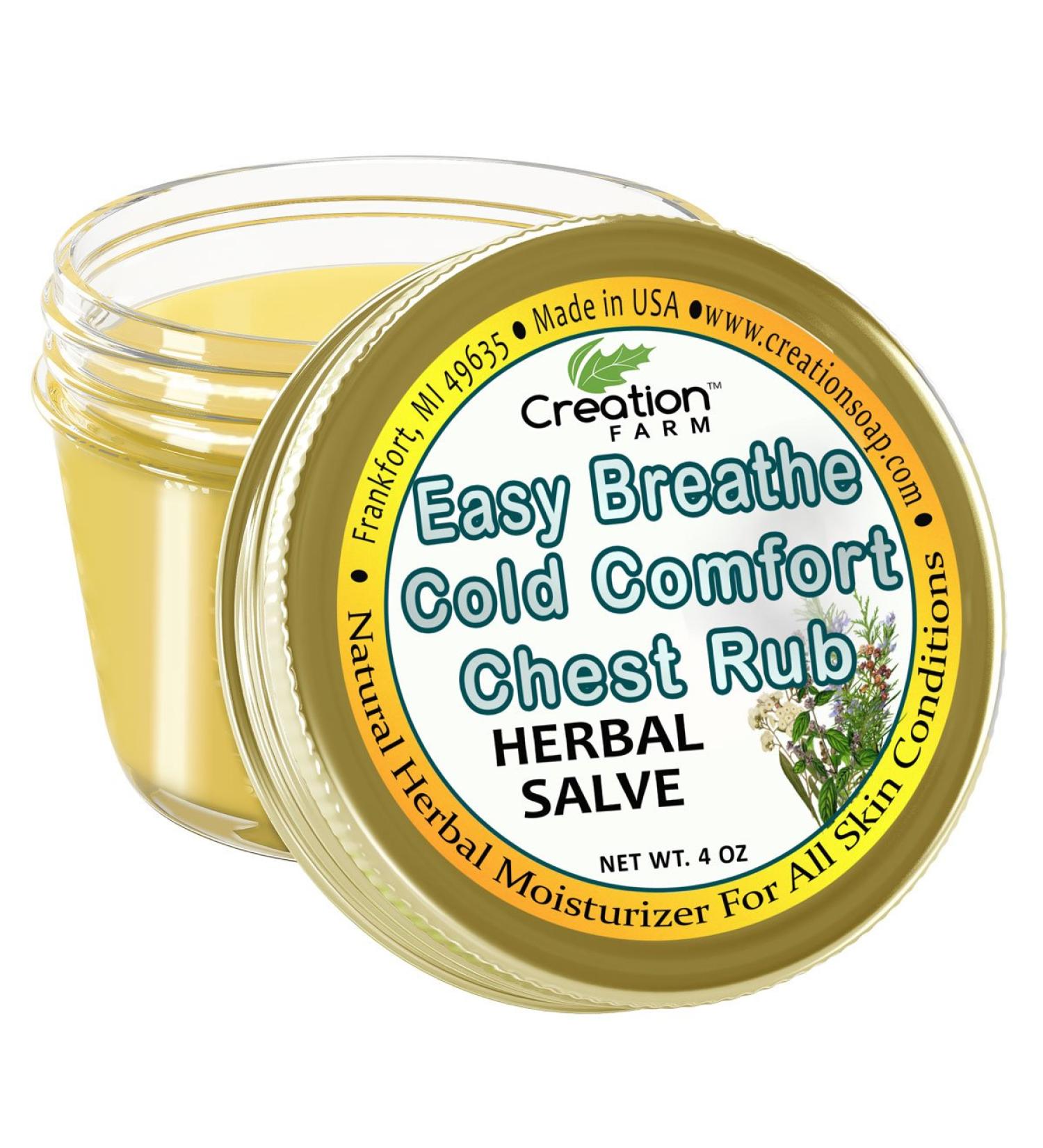 Creation Farm Herbal Chest Rub Easy Breathe- Aromatherapy for Cough Congestion Colds Natural Alternative Larger 4 oz Jar