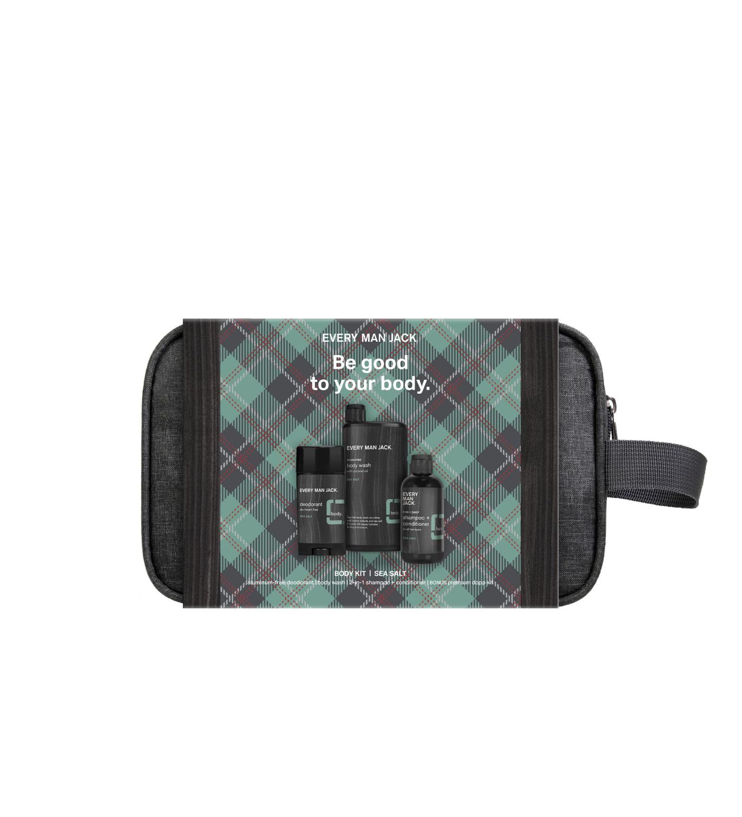 Every Man Jack Sea Salt Bath and Body Gift Set | Grooming Essentials for Men | Body Wash 2-in-1 Shampoo Deodorant + Dopp Bag | Clean Ingredients International Shipping - Buy Online on GoSupps.com