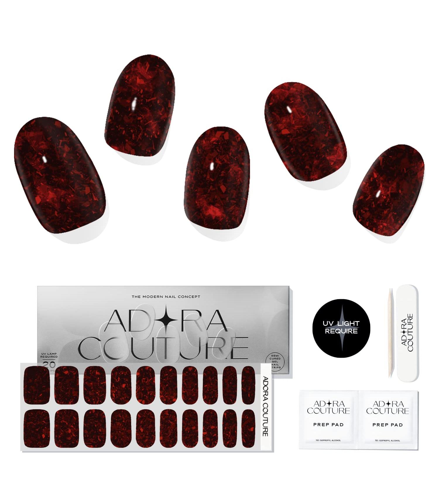 Buy Semi Cured Gel Nail Strips - 20pcs Red Ruby Nail Art Stickers | Full Decal Nail Wraps for Women | UV Light Required Gel Nail Stickers | M Ruby Red Garnet - Buy Online on GoSupps.com