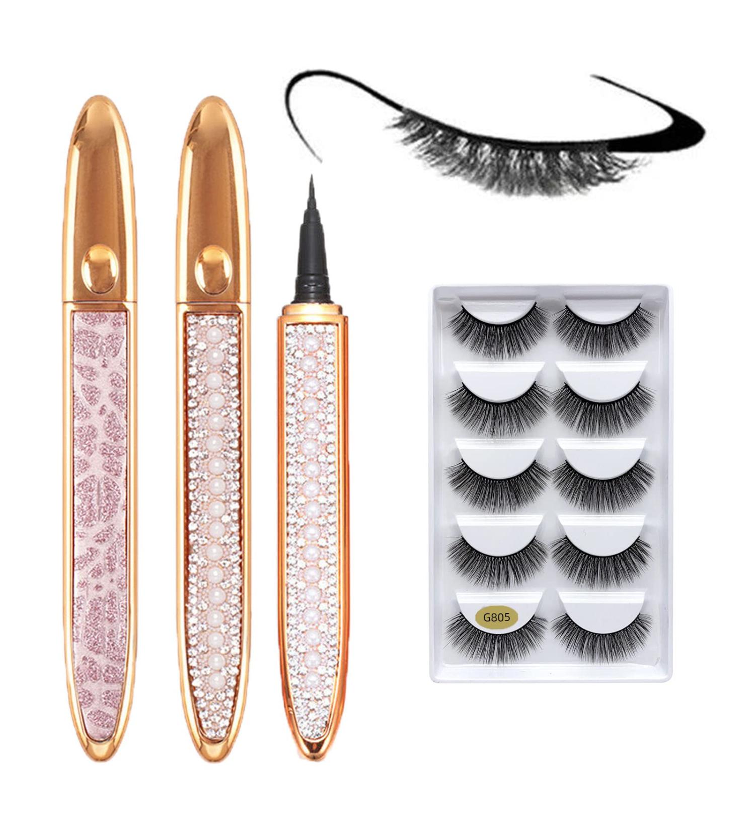 2023 Self-Adhesive Eyeliner Glue Pencil with 5 Pairs False Eyelashes - Long-Lasting Liquid Eye Liner Pen - Non Magnetic (2PCS) - Buy Online on GoSupps.com