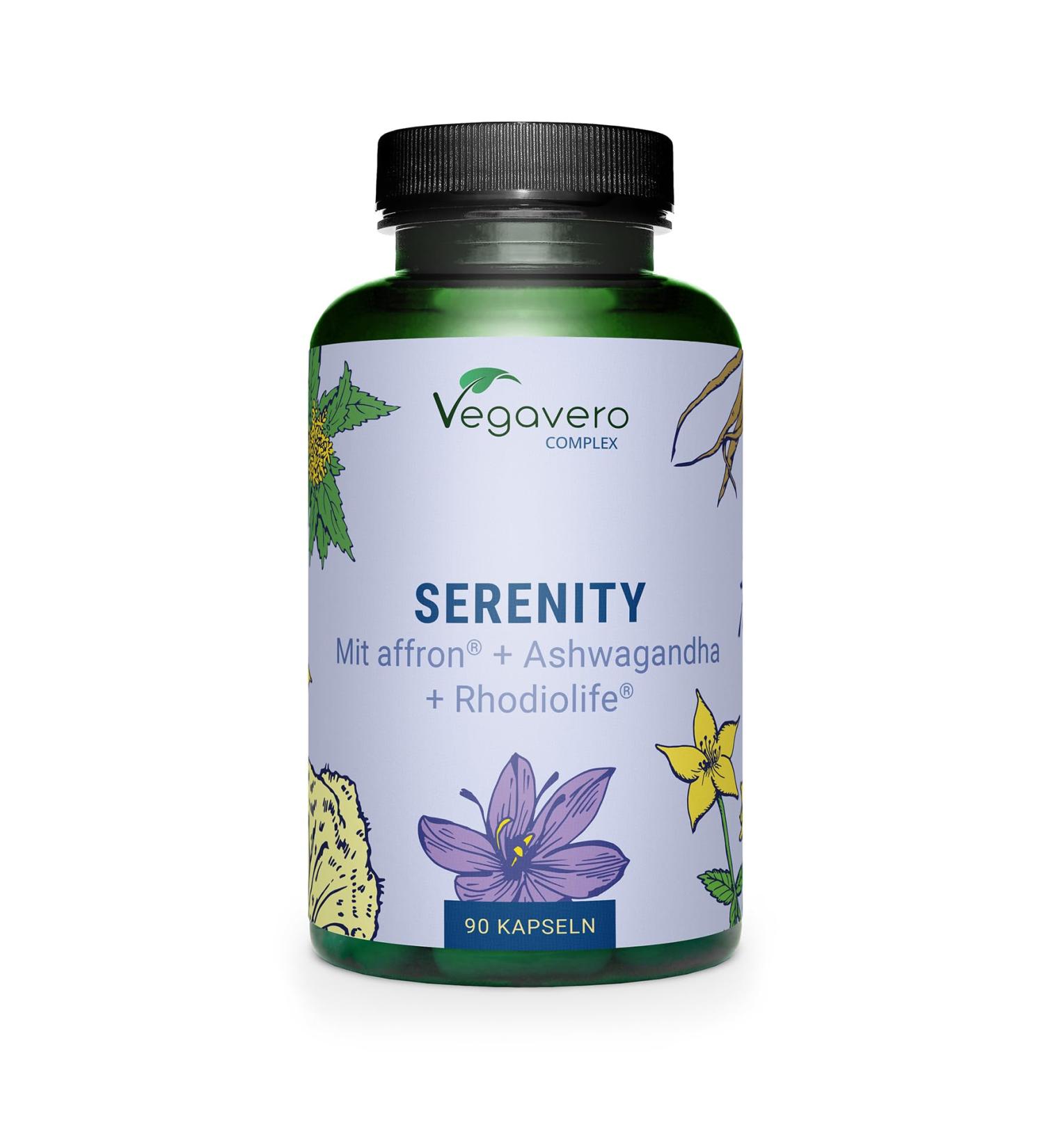 Serenity Complex | Mood + Anti Stress | St. John's wort Rhodiola Saffron Tryptophan Vitamin B | 90 Capsules | NO ADDITIVES and VEGAN | Vegavero  - Buy Online on GoSupps.com