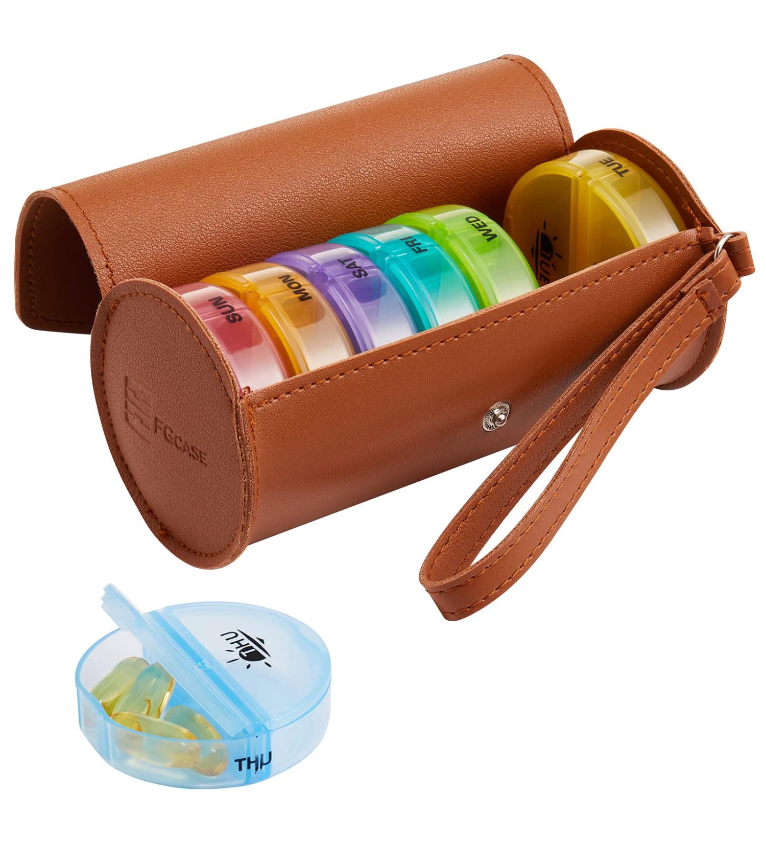 Large 2 Times a Day Weekly Pill Organizer with PU Case - Rainbow Brown - Buy Online on GoSupps.com