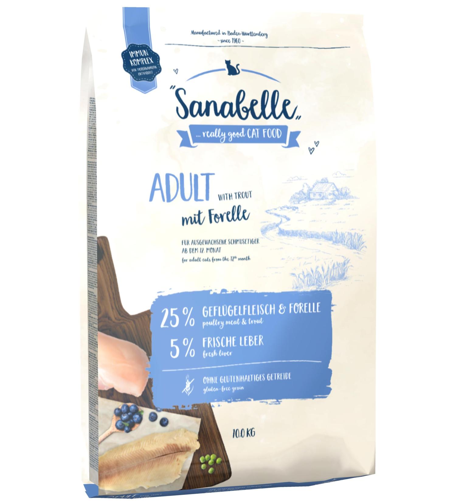 Sanabelle Adult Dry Cat Food with Trout | 6 x 400g Pack | Premium Nutrition for Adult Cats (12+ Months) - Buy Online on GoSupps.com