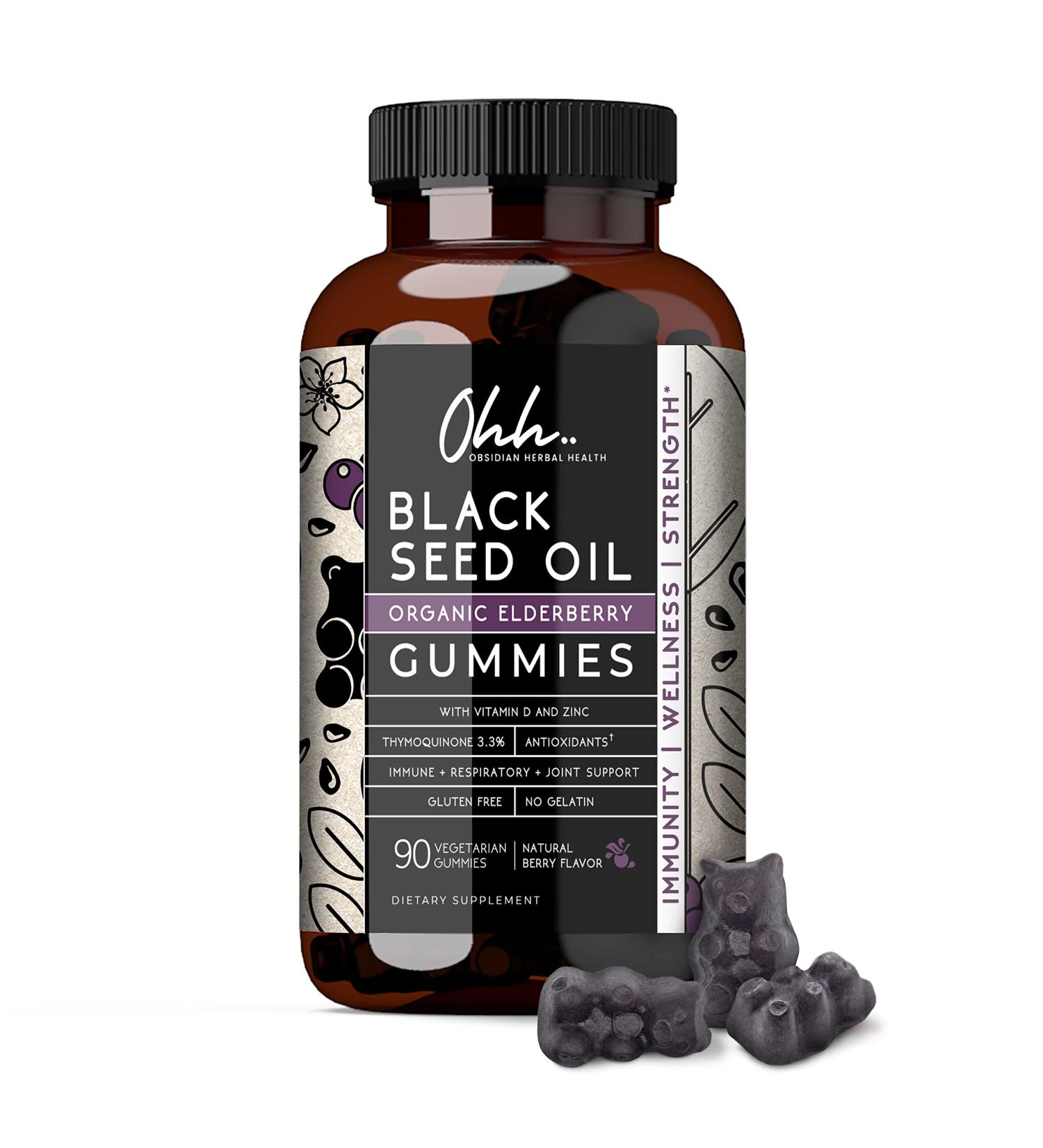 Organic Black Seed Oil & Elderberry Gummies with Zinc and Vitamin D | Immune & Brain Support | Antioxidants | 90 Count - Buy Online on GoSupps.com