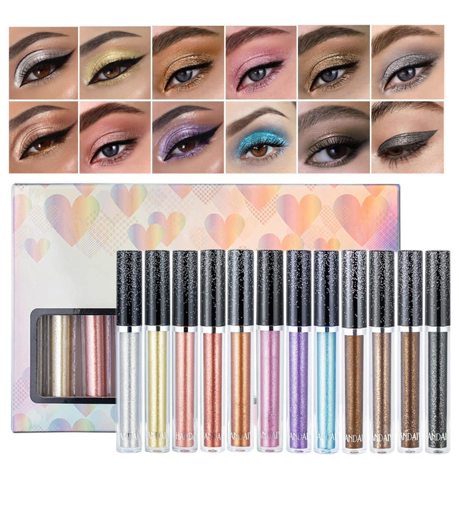  Beliky Girl 12 Colours Liquid Eyeshadow Set Matte Shiny Long Lasting Diamond Glitter Eyeshadow Crystal Diamond Eye Liner Pen - Buy Online on GoSupps.com