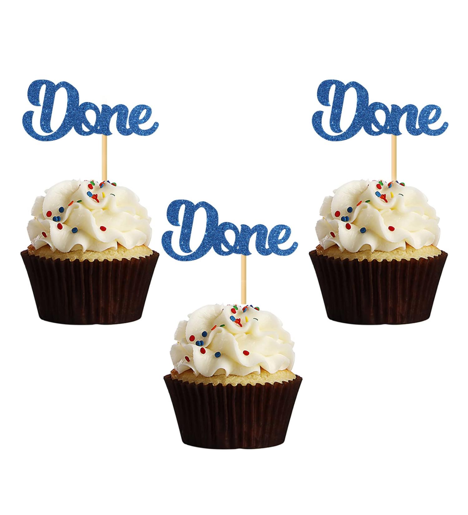 MonMon & Craft Done Cupcake Toppers/Graduation Cupcake Decor/Congrats Grad Cupcake Toppers/College Graduation Party Cupcake Decorations/Blue Glitter 24 Pcs - Buy Online on GoSupps.com