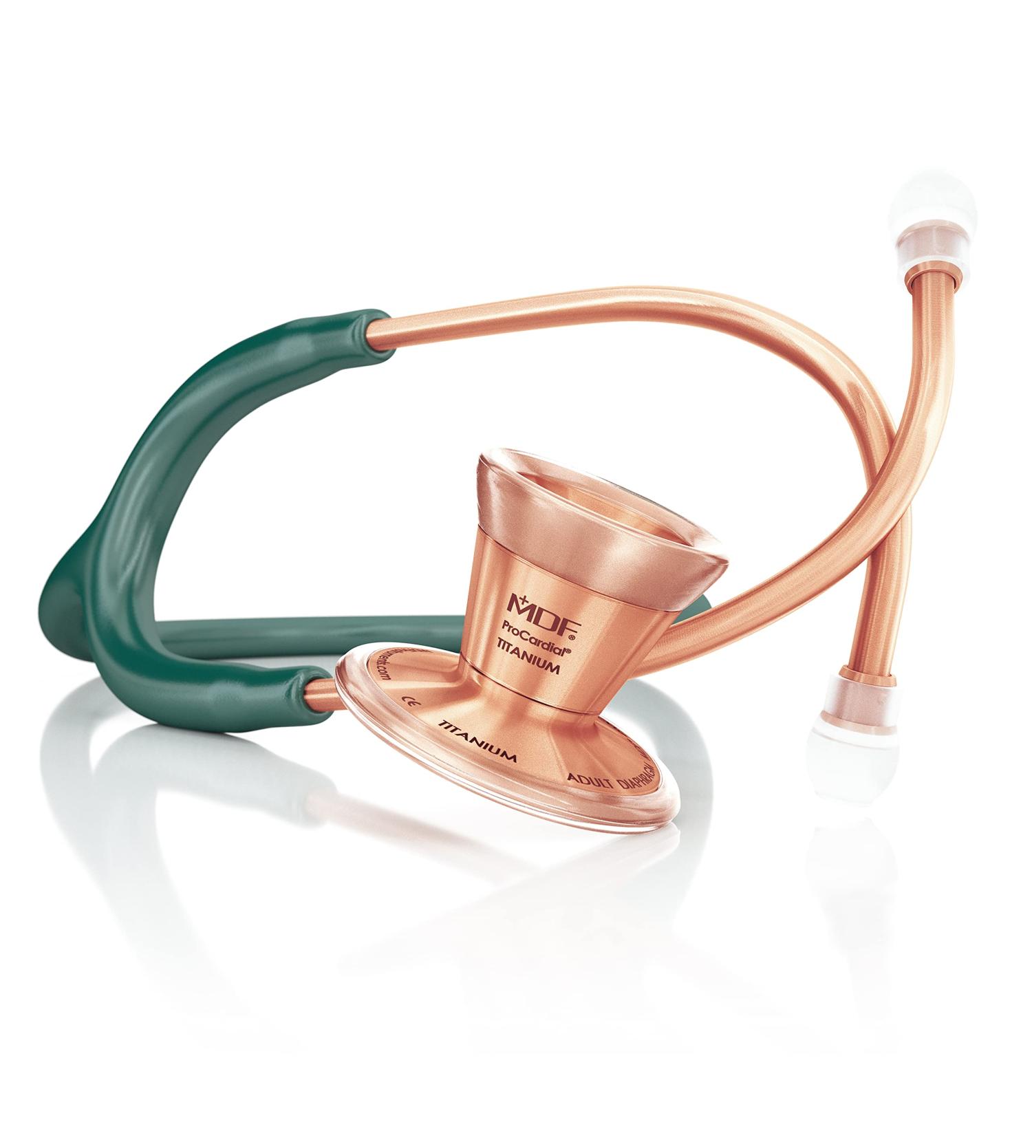 Buy MDF Instruments ProCardial Cardiology Stethoscope - Lightweight Titanium Dual Head Emerald Green Tube & Rosegold Chestpiece | International Shipping - Buy Online on GoSupps.com