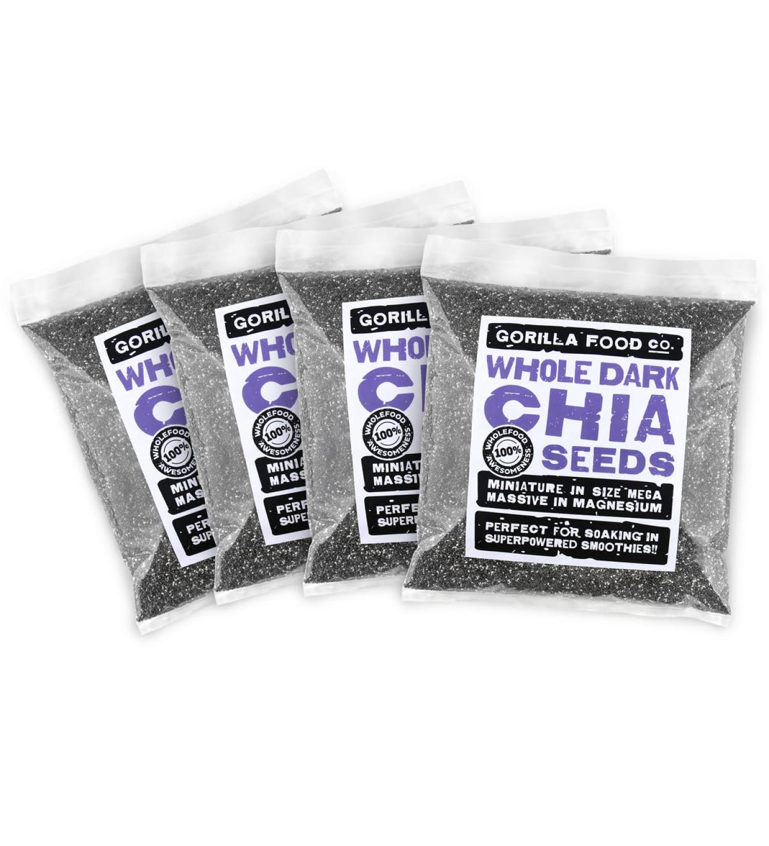 Gorilla Food Co. Whole Dark (Black) Chia Seeds - 3.2kg (4 x 800g) - Raw - Non-GMO - Buy Online on GoSupps.com