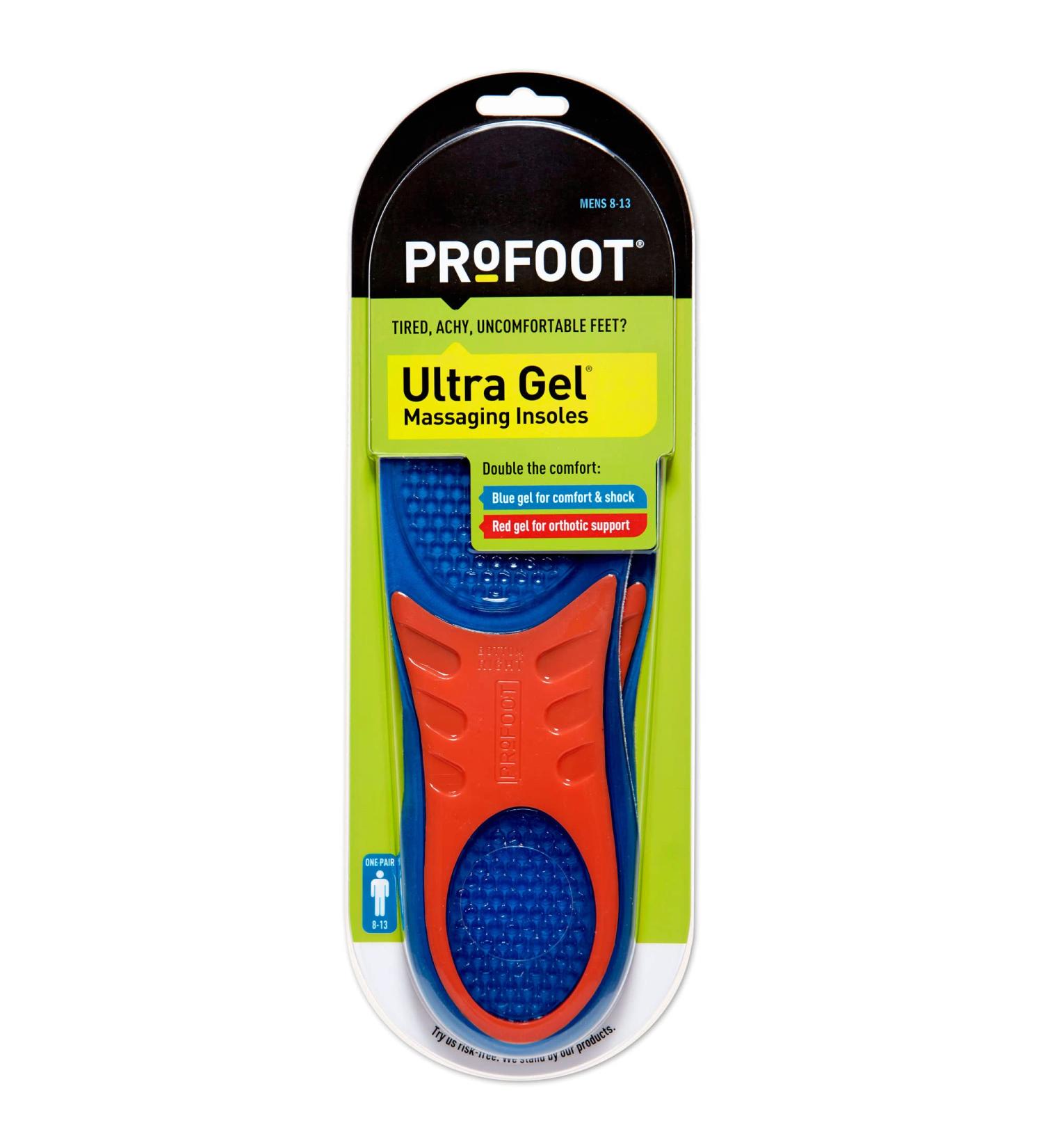 PROFOOT Ultra Gel Massaging Insoles Men's Size 8-13 - 1 Pair for Heel & Arch Support - Buy Online on GoSupps.com