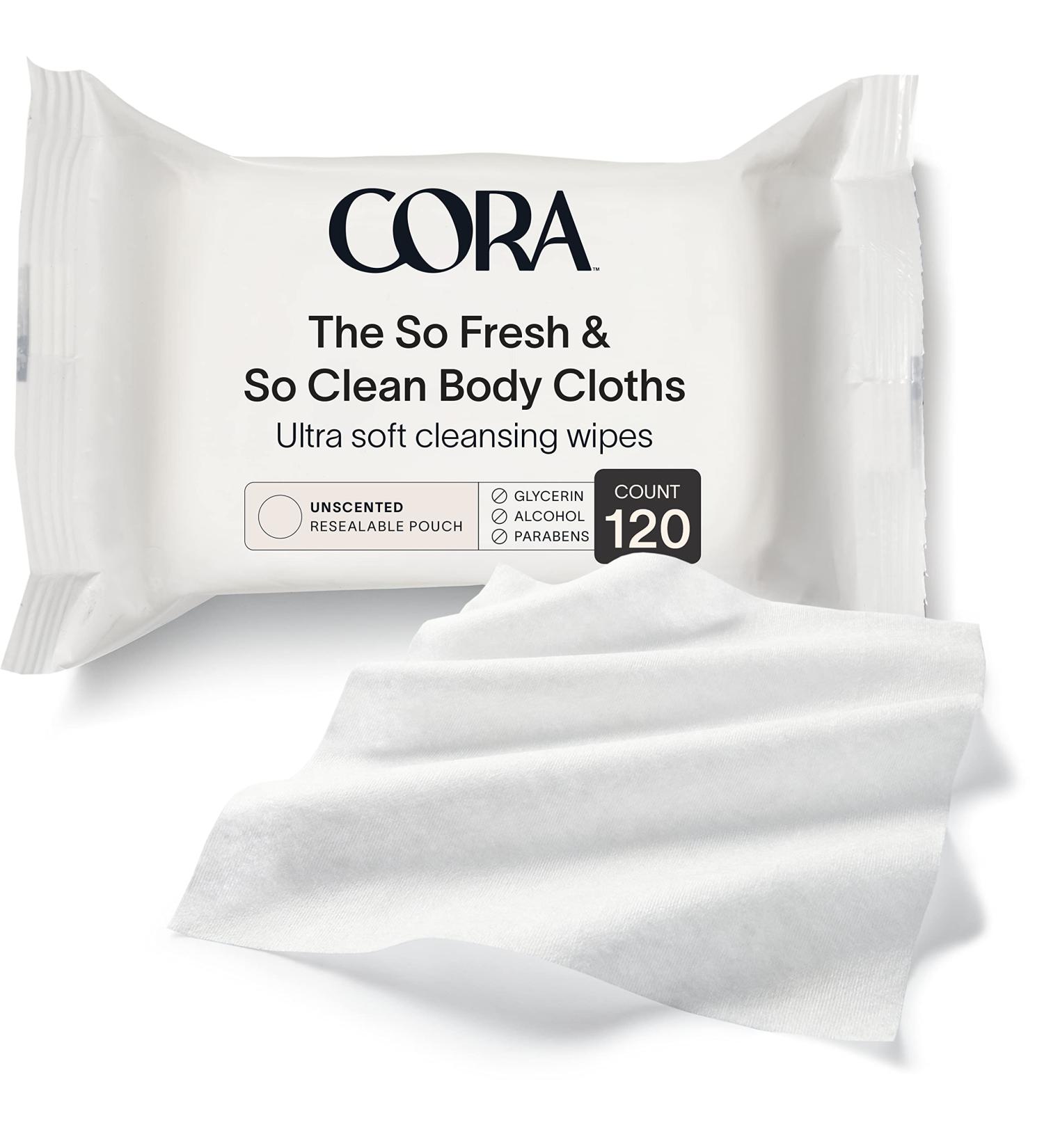 Cora Unscented Body Cloths | Cleansing Wipes for Intimate Areas | Moisturizing with Aloe | pH Balanced | 120 Count (Pack of 4) - Buy Online on GoSupps.com