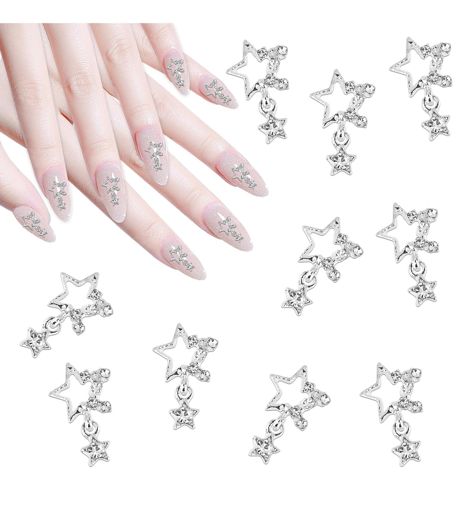 10 Pcs Shiny Crystal Nail Charms - Silver Diamonds 3D Rhinestones for Nail Art Designs - Buy Online on GoSupps.com
