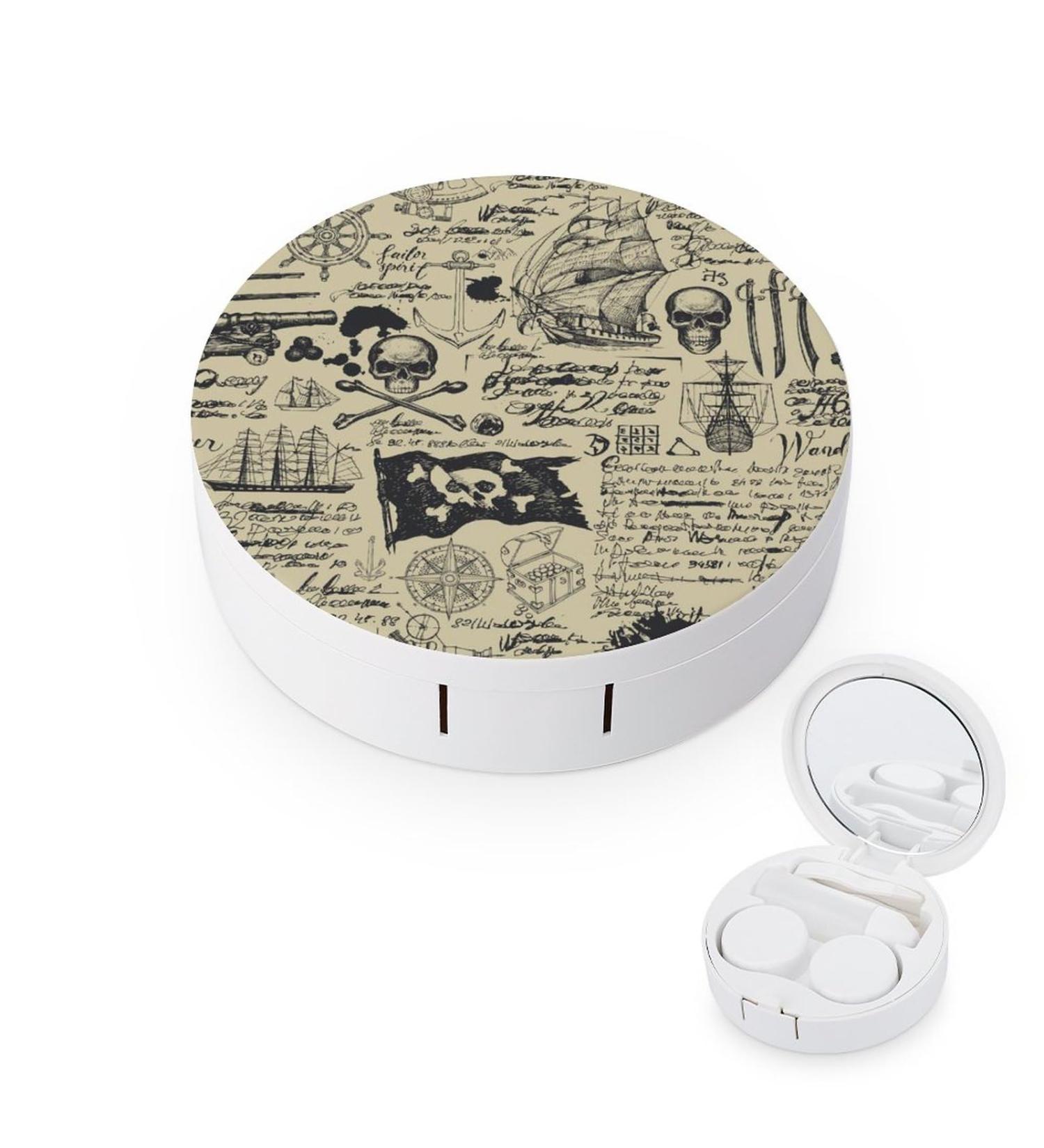 Pirate Ship Skull Treasure Map Contact Lens Case - Portable Travel Lens Box with Mirror - Buy Online on GoSupps.com