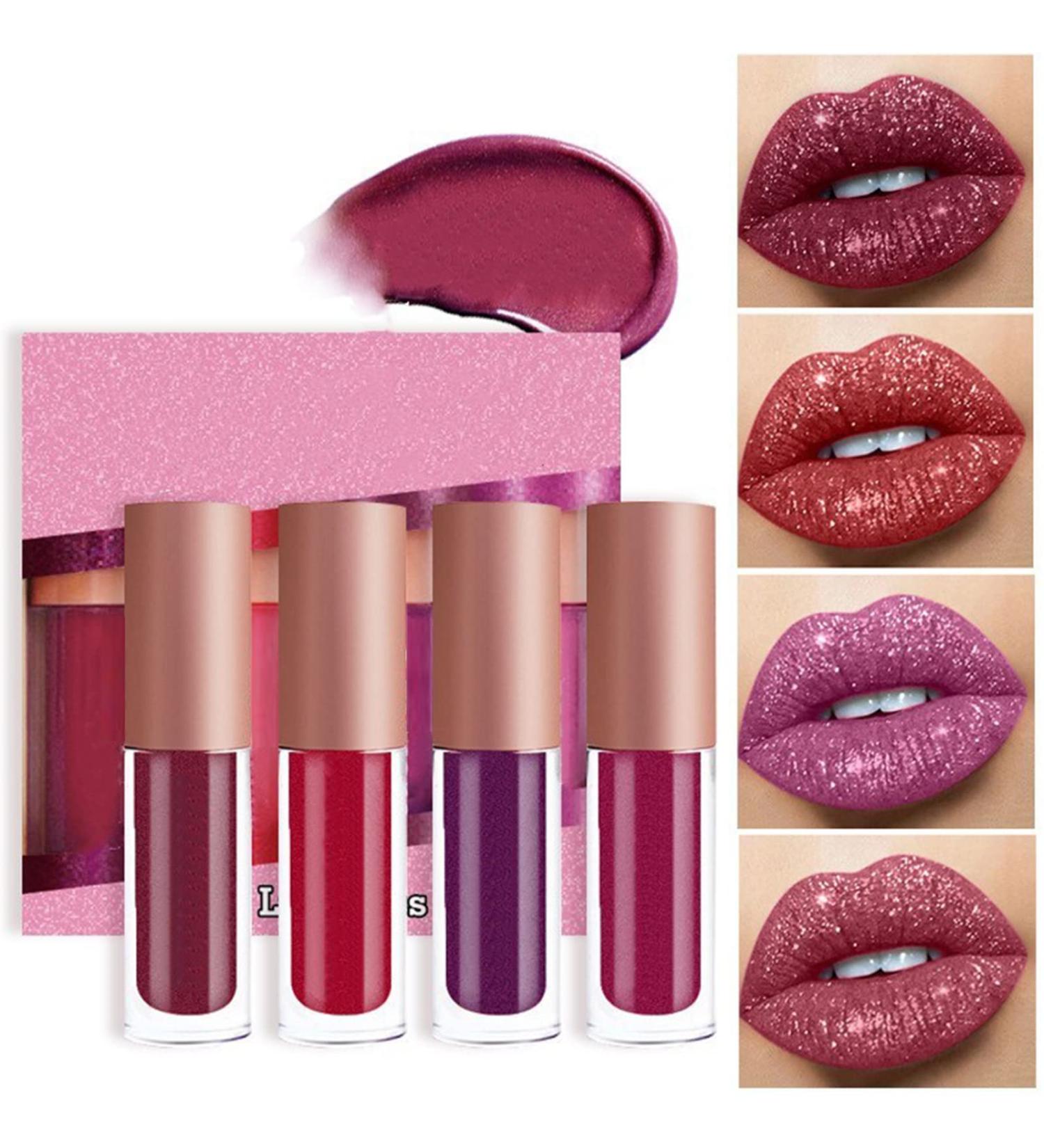 Rosarden 4Pcs Glitter Lipstick Set - Shimmer & Long-Lasting Diamond Lipsticks (#03) for Women - Buy Online on GoSupps.com