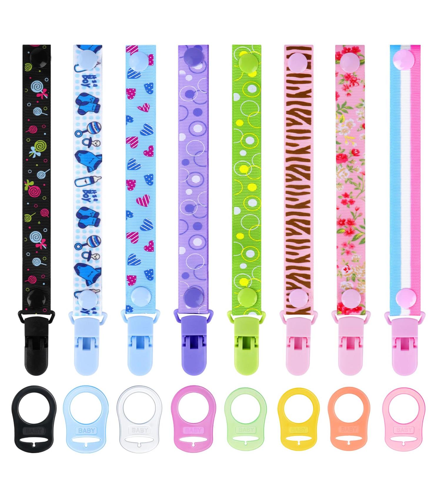 Aolso 16 pcs Dummy Clips for Baby Pacifier Holder - Silicone Ring Adapter & Teething Toys - 8pcs Mixed Colors - Buy Online on GoSupps.com