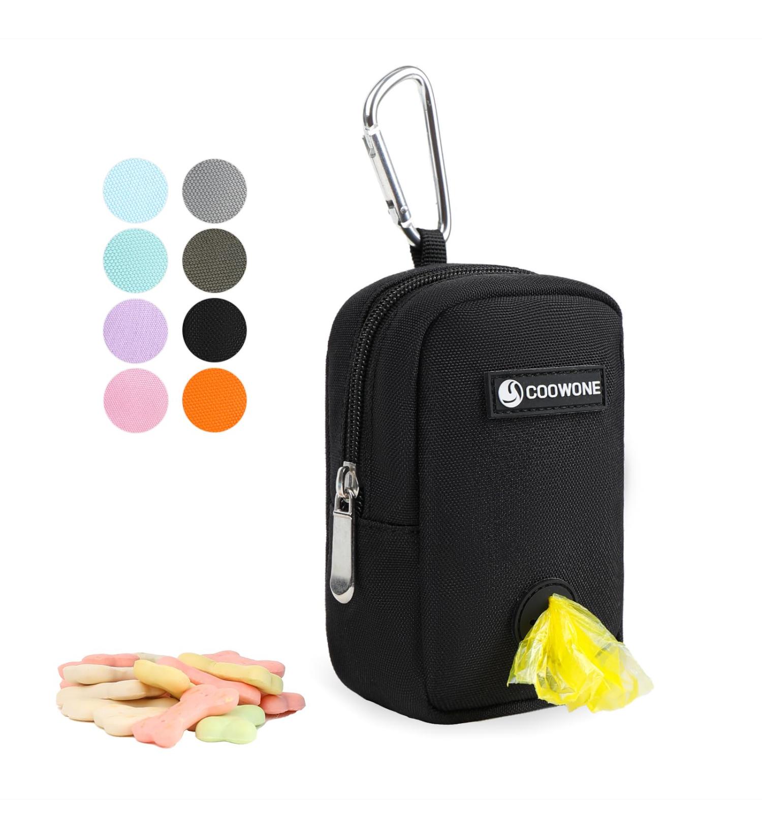 Portable Dog Walking Treat Bag with Feces Bag Dispenser - Black | Hands-Free Faecal Bag Holder for Easy Leash Use - Buy Online on GoSupps.com