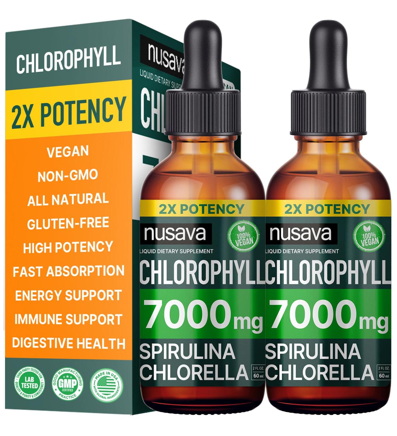 Buy 2 Pack Vegan Chlorophyll Liquid Drops - 7000mg for Immune Support Energy & Skin Health - 4-in-1 Formula with Spirulina Chlorella & Copper - 100mg per Serving - 4 Fl Oz - Buy Online on GoSupps.com