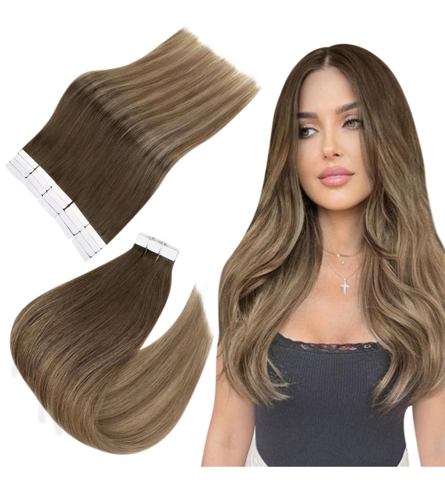 Easyouth Ombre Tape in Hair Extensions 24 Inch - Brown to Ash Blonde - 50g 20Pcs Seamless Remy Hair Extensions - Buy Online on GoSupps.com