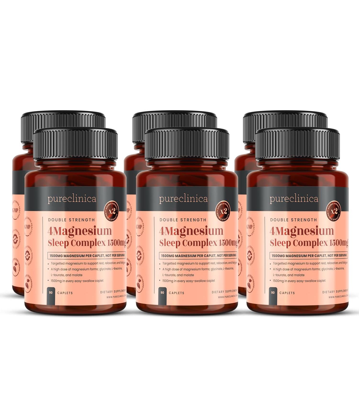 Pureclinica Magnesium Double Strength Sleep Complex 1500 mg x 540 Tablets 6 Bottles of 90 247 mg Elemental Magnesium Bisglycinate Malate LTaurate & LTheanine 18 Month Supply - Buy Online on GoSupps.com