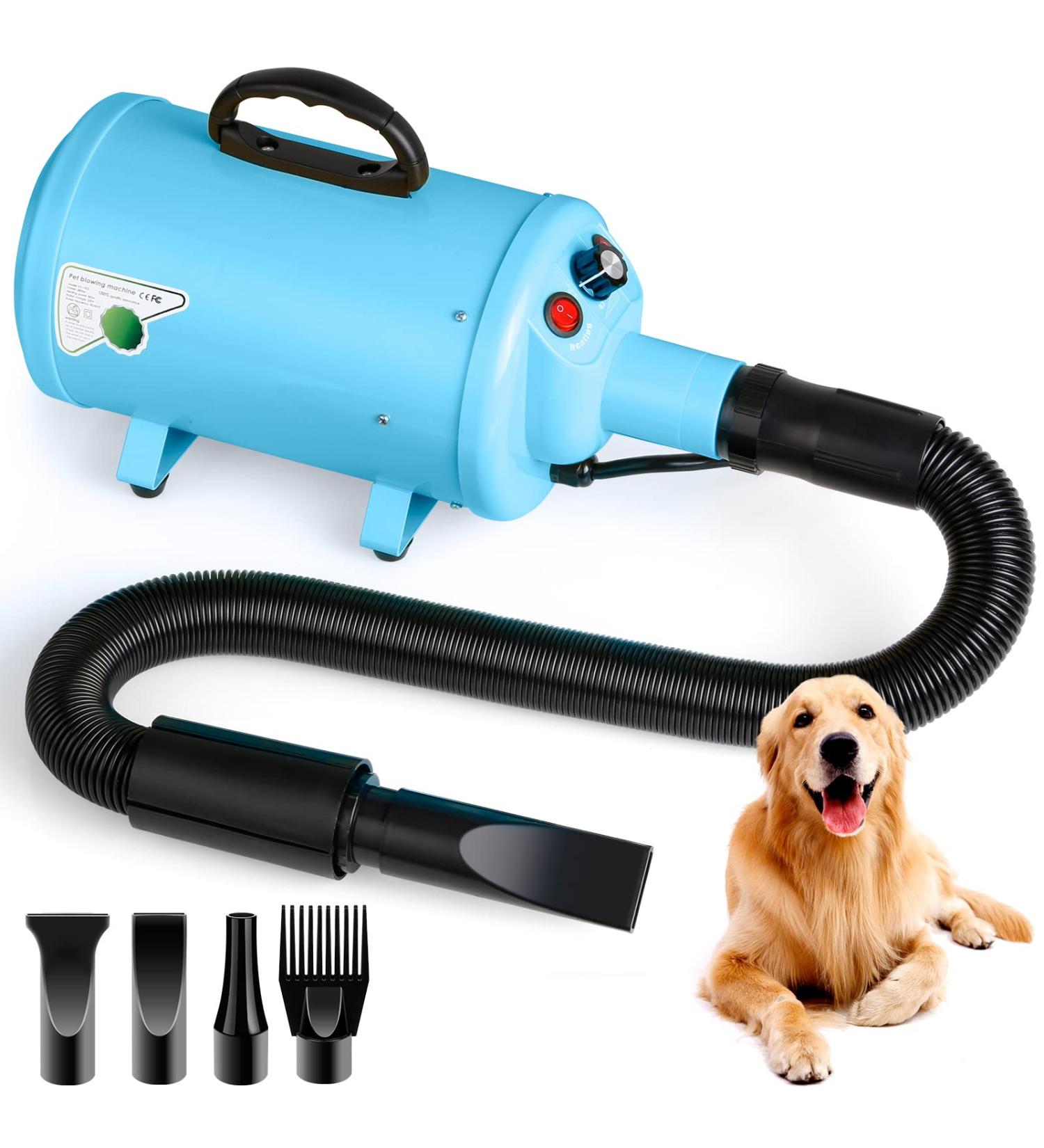 Dog Hair Dryer 3.8HP 2800W Pet Grooming Blower for Large Dogs - Heat Blaster with Stepless Speed & Strong Power Wind - Blue - Buy Online on GoSupps.com