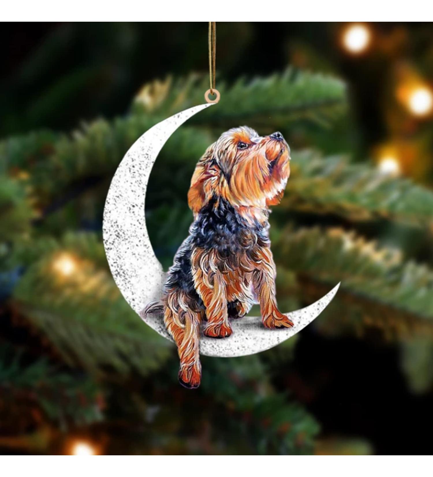 Yorkshire Terrier Sit On The Moon Dog Memorial Keepsake Christmas Remembrance Ornament to Remember Loved - Loss of Pet Gifts