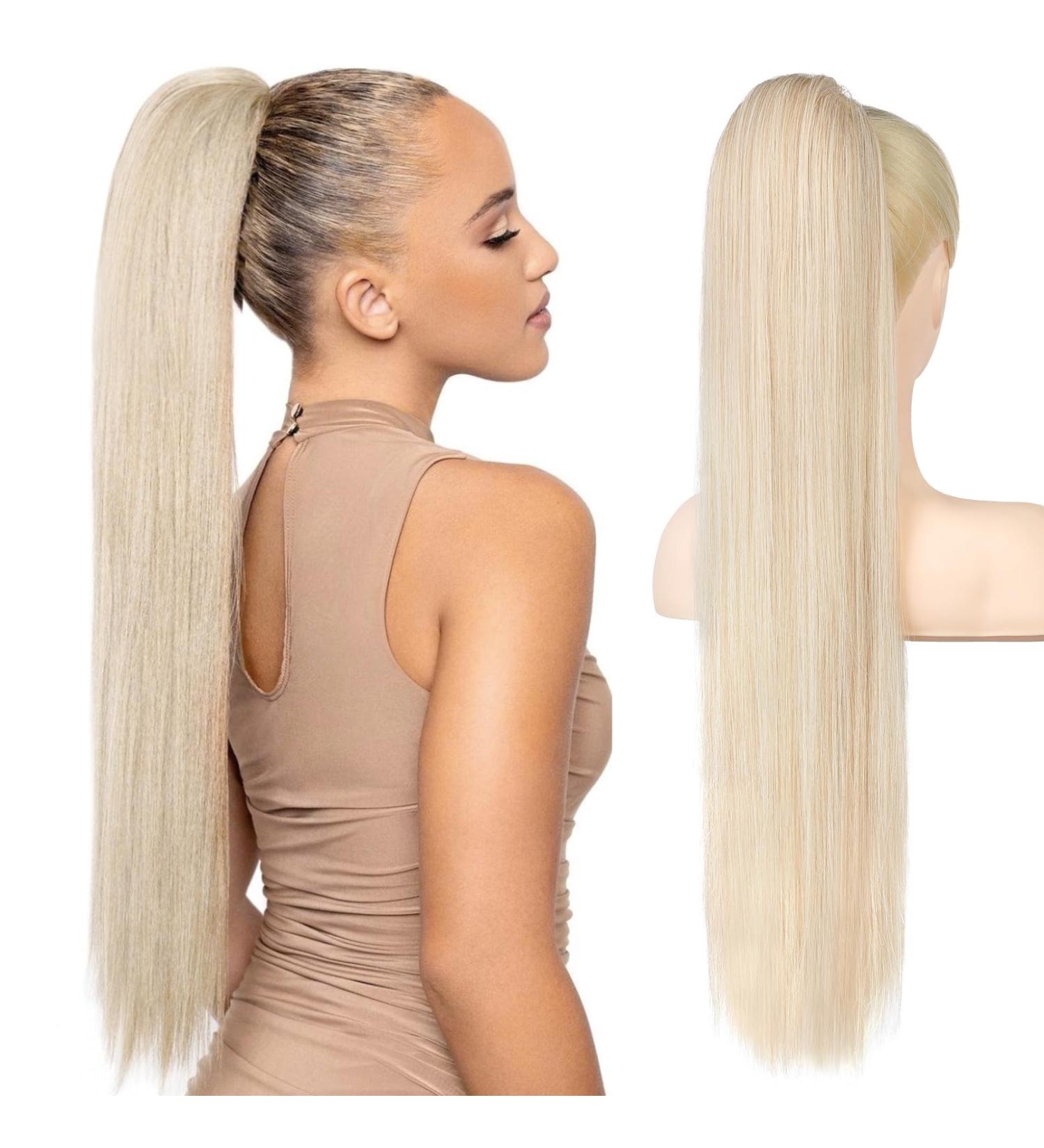REECHO 28 Long Straight Drawstring Ponytail Extension - Light Blonde Synthetic Hairpiece for Women - Buy Online on GoSupps.com