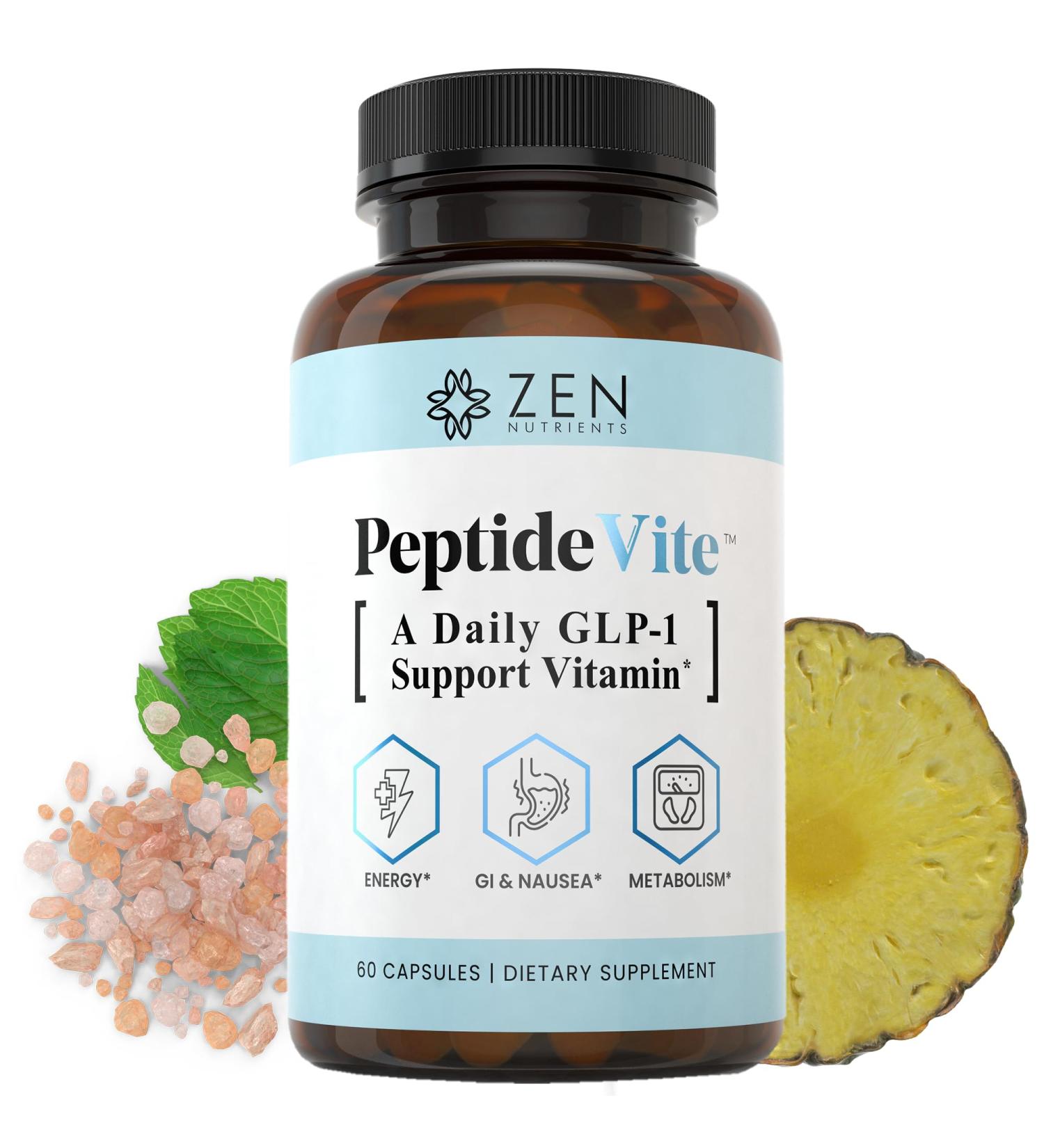 Zen Nutrients PeptideVite GLP-1 Support Capsules for Nausea Relief & Insulin Health - 60 Capsules - Buy Online on GoSupps.com