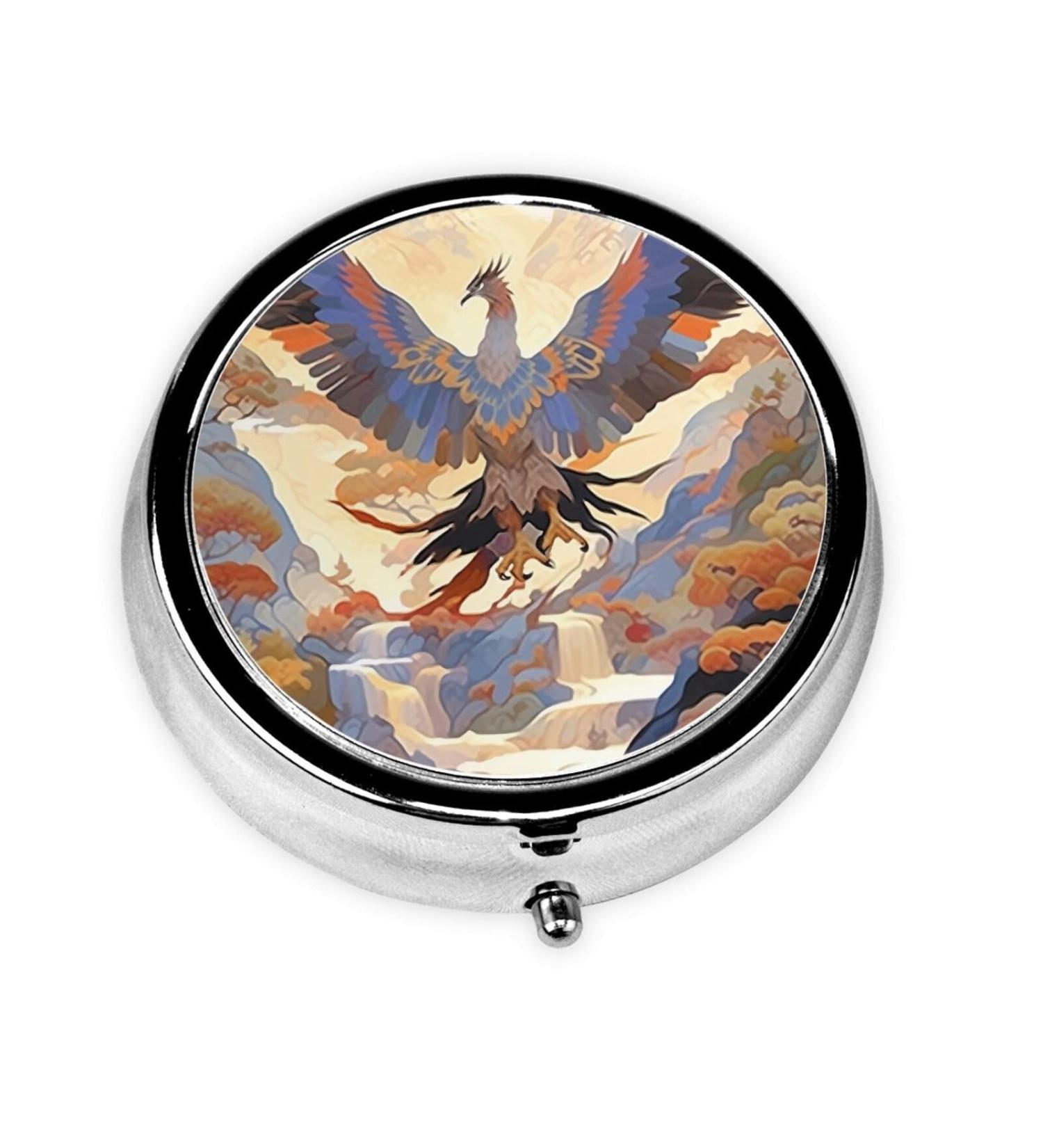 ROC with Wings Portable Metal Pill Box - Round Mini 3-Compartment Travel Case for Small Pills | Black Design - Buy Online on GoSupps.com