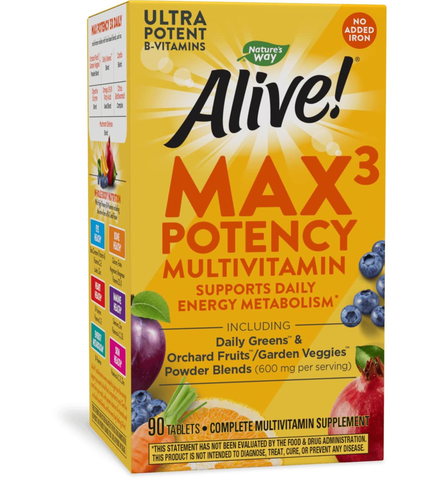 Nature's Way Alive! Max3 Daily Multi-Vitamin â€“ No Iron, 90 Tablets for Optimal Health - Buy Online on GoSupps.com