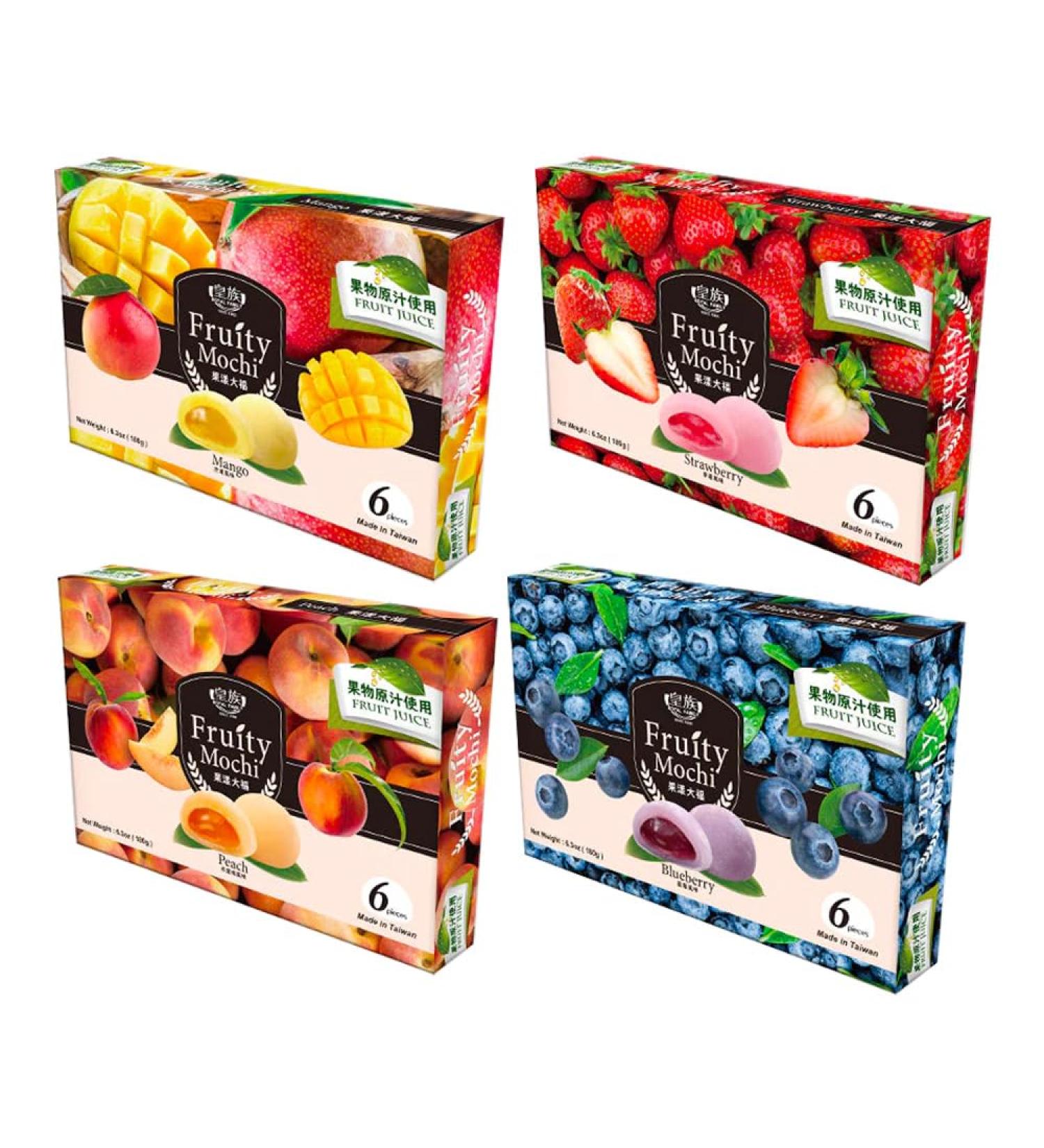 Royal Family Fruity Mochi Assorted Flavours - Mango Peach Blueberry and Strawberry (180g*4 packs)