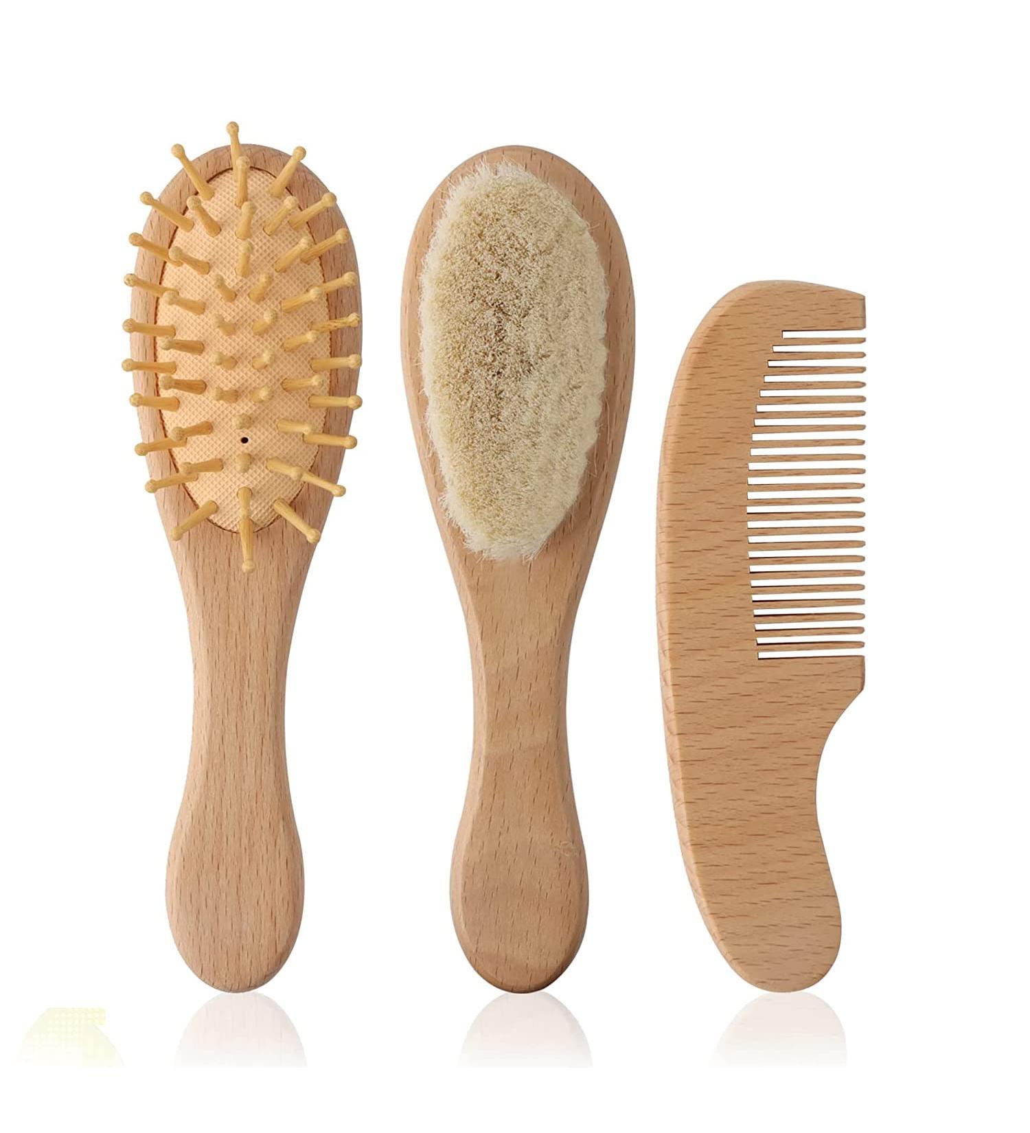 Soft Goat Bristle Baby Hair Brush and Comb Set | Natural Wooden Hairbrush for Infant & Toddlers | Ideal Scalp Grooming Solution | Perfect Baby Shower Gift - Buy Online on GoSupps.com