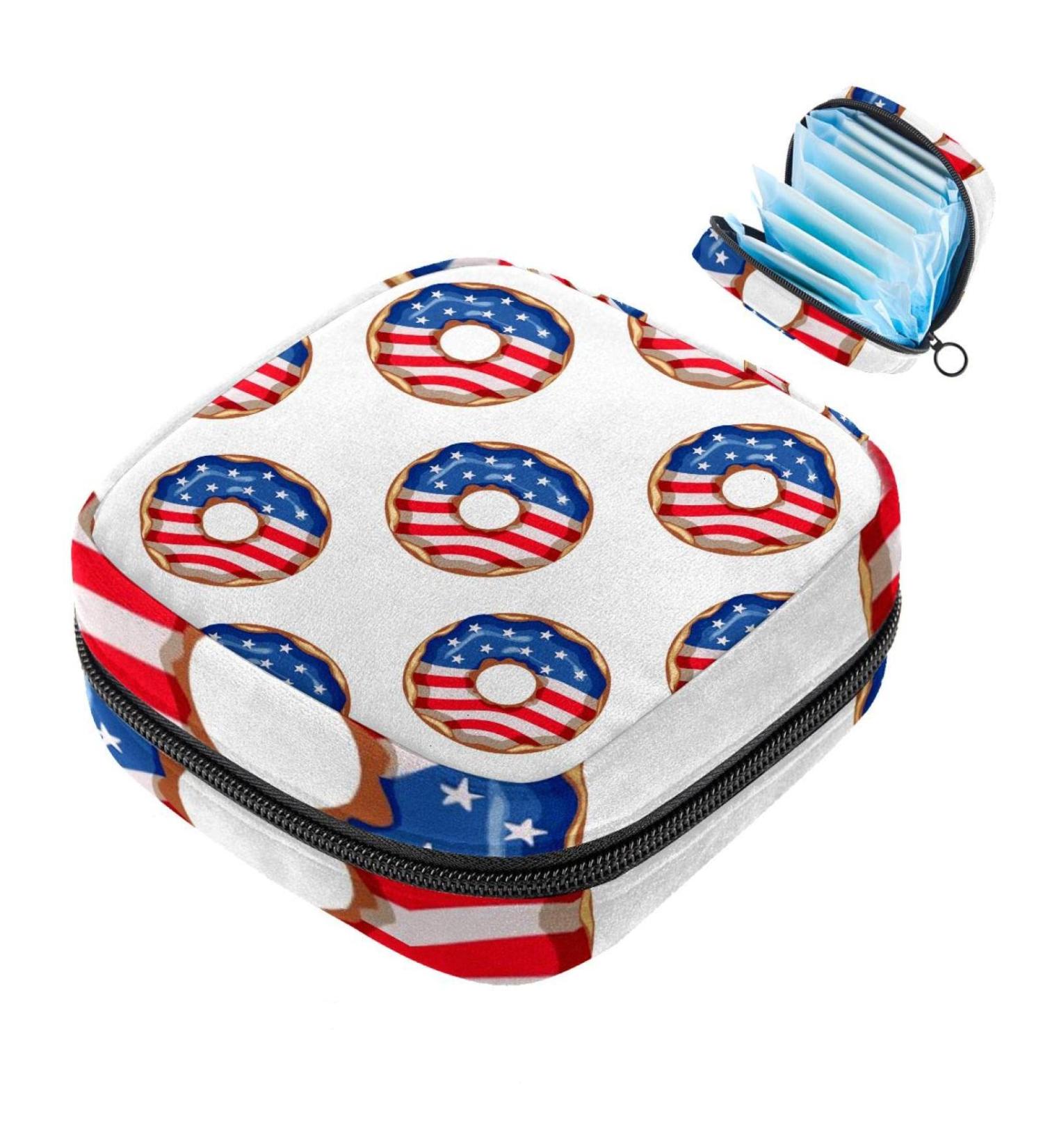 Buy Stylish Menstruation Pad Bag with Zipper - American Flag Donut Design | Women s Napkin & Tampons Collection Bag - Buy Online on GoSupps.com