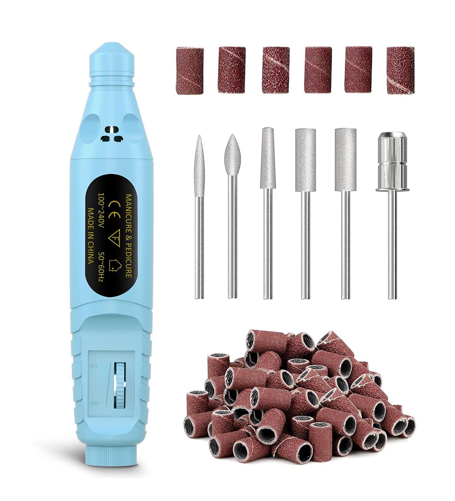 Portable Electric Nail Drill for Acrylic Gel Nails - Manicure Kit with Nail Drill Bits and Sanding Bands in Blue - Perfect Gift for Women and Mom - Buy Online on GoSupps.com