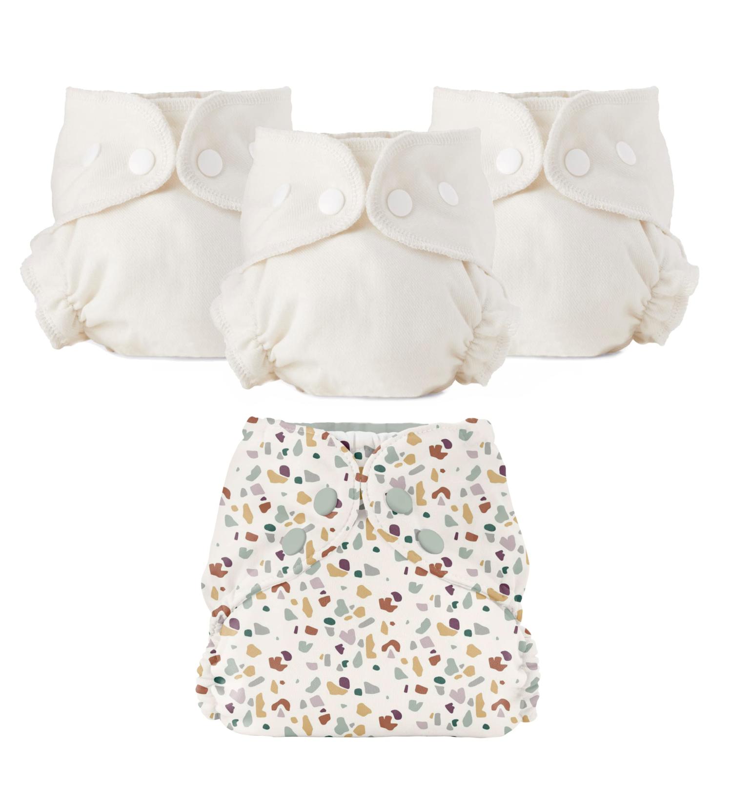 Esembly Cloth Diaper Bundle Set | Organic Absorbent Inners | Waterproof Cover | Reusable Washable Diapers | Snap Closure | Size 2 (18-35lbs) | Terrazzo Design - Buy Online on GoSupps.com