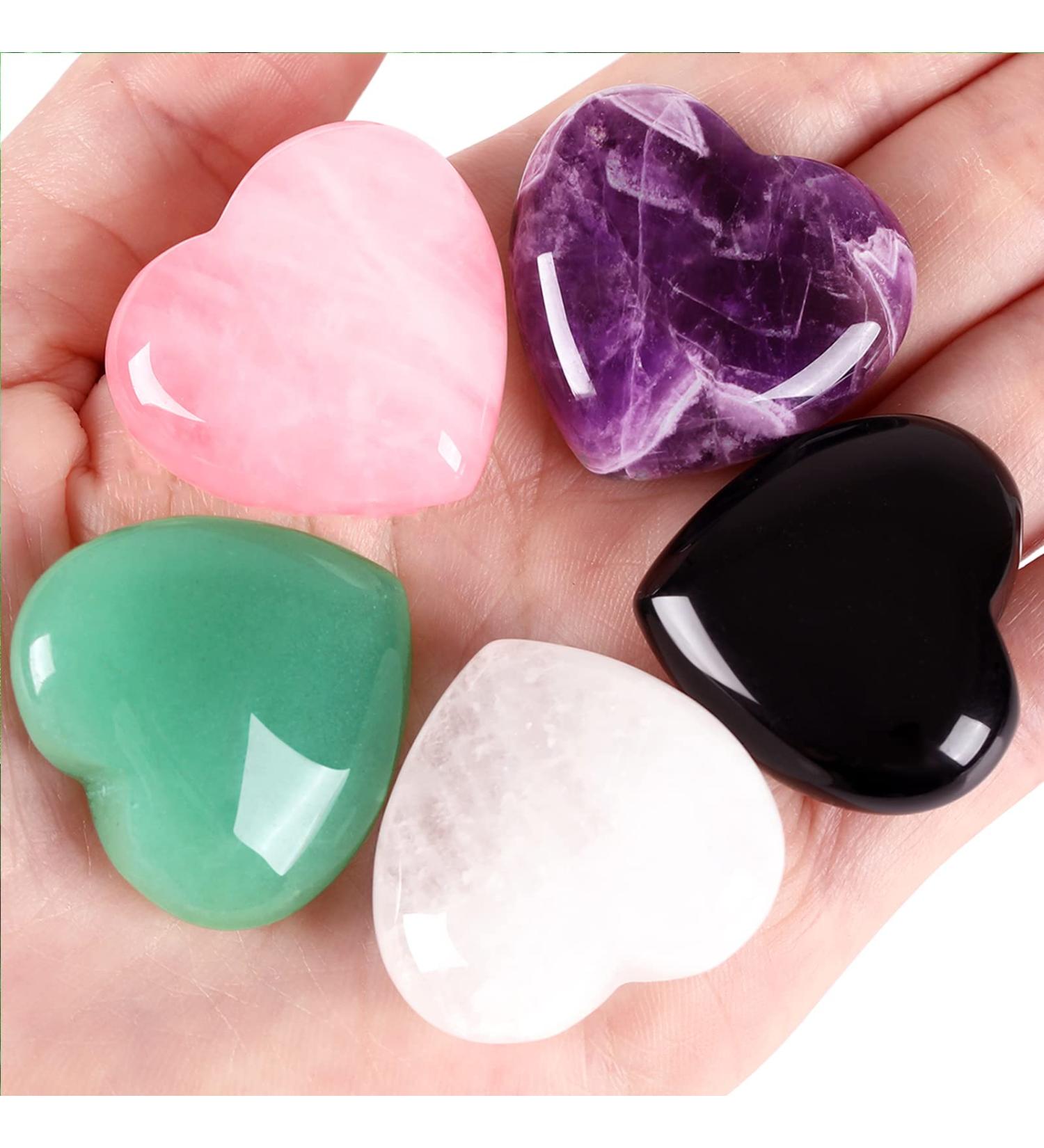 Xianvxi 1.2 Heart Stones Set - Amethyst Rose Quartz Obsidian Clear Quartz Green Aventurine - 5PC Healing Crystals Gemstones for Wellness - Buy Online on GoSupps.com