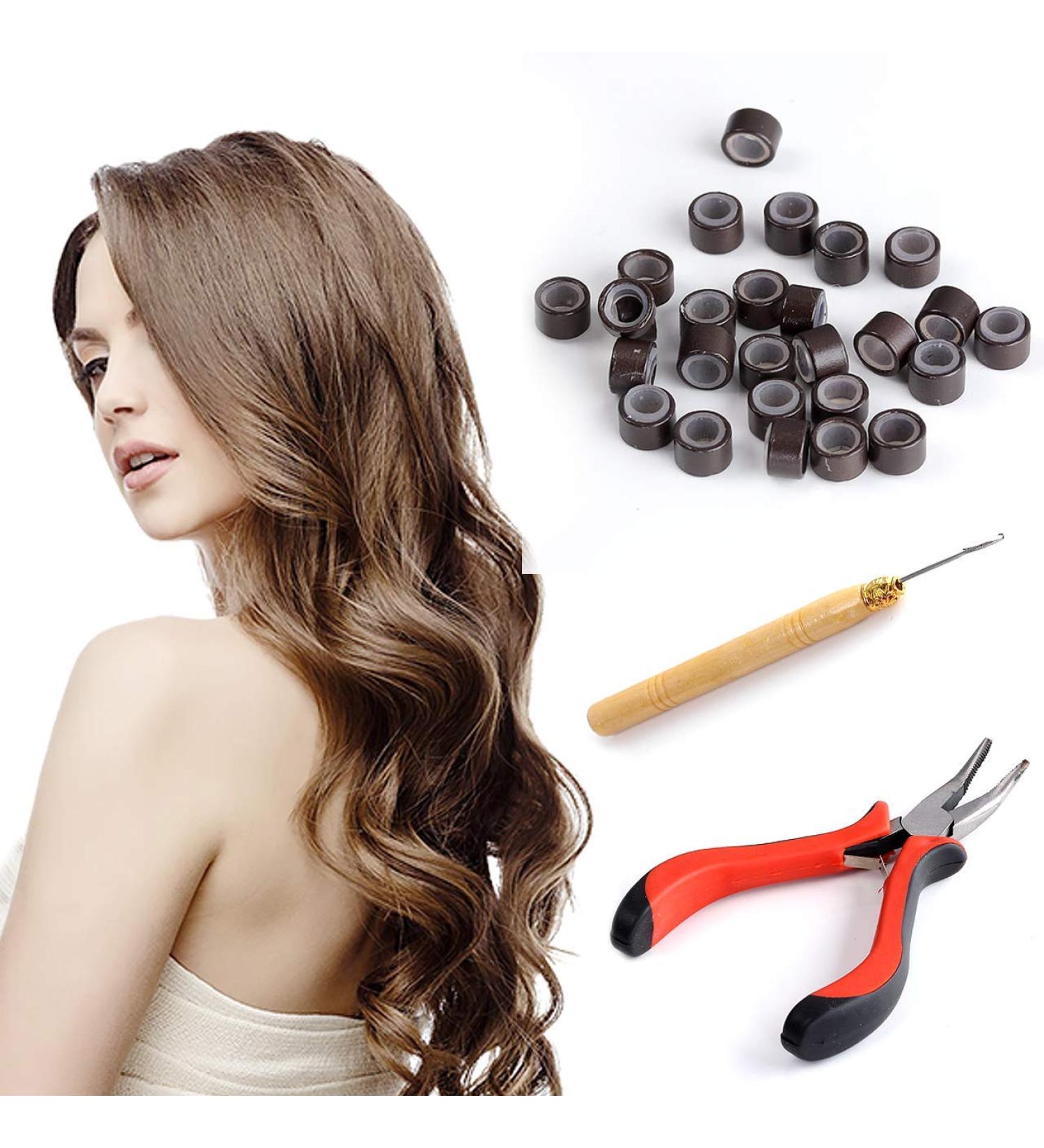 Faletony 3-in-1 Hair Extension Kit - 100 Microring Set Loop Needle & Tool Zange for Black/Brown/Beige Extensions - International Shipping Available - Buy Online on GoSupps.com