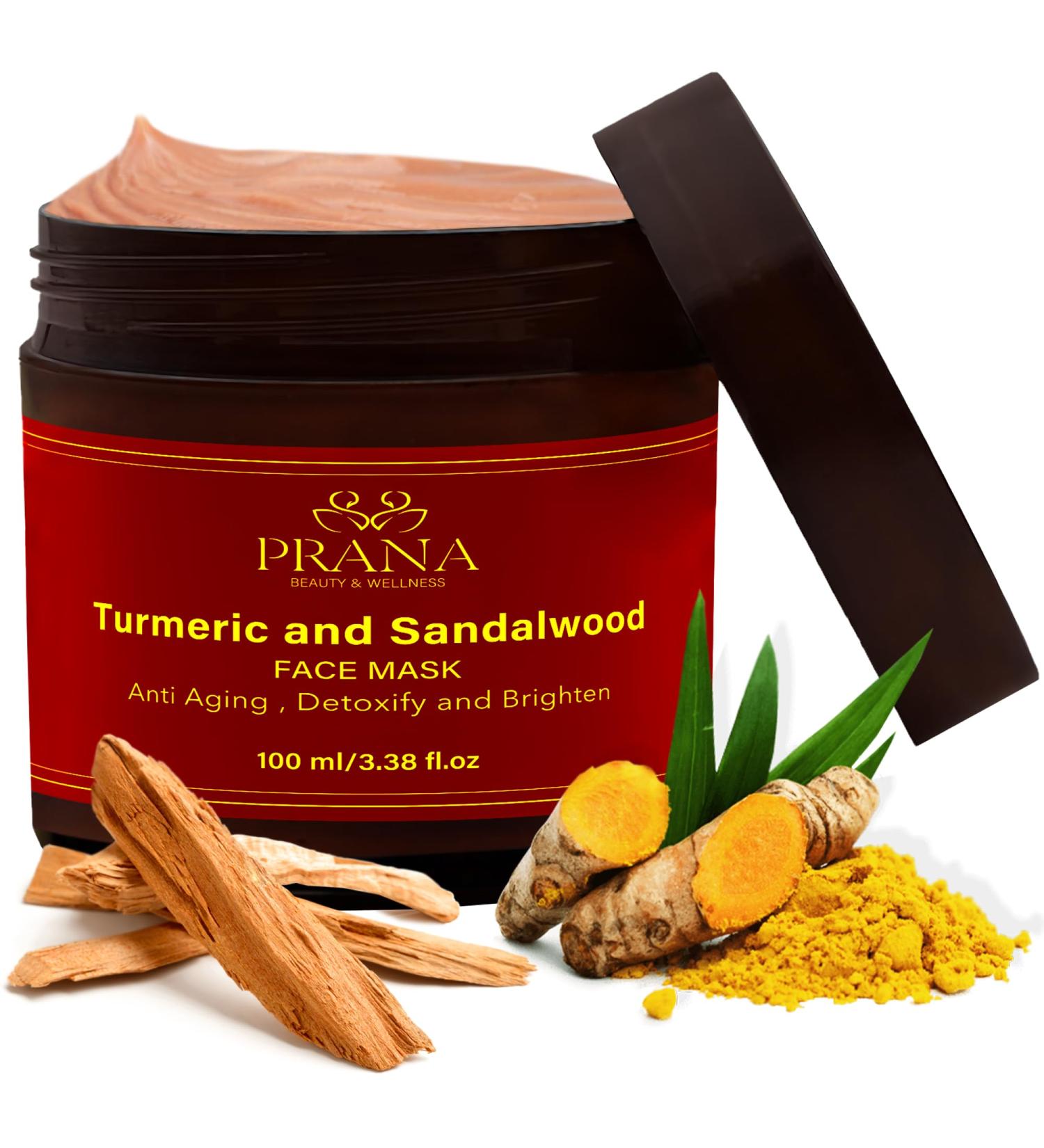 Prana Turmeric & Sandalwood Face Mask | 100% Vegan | Brightening Hydrating Anti-aging | Deep Cleansing for Acne & Dark Spots | Natural Skincare 100ml - Buy Online on GoSupps.com
