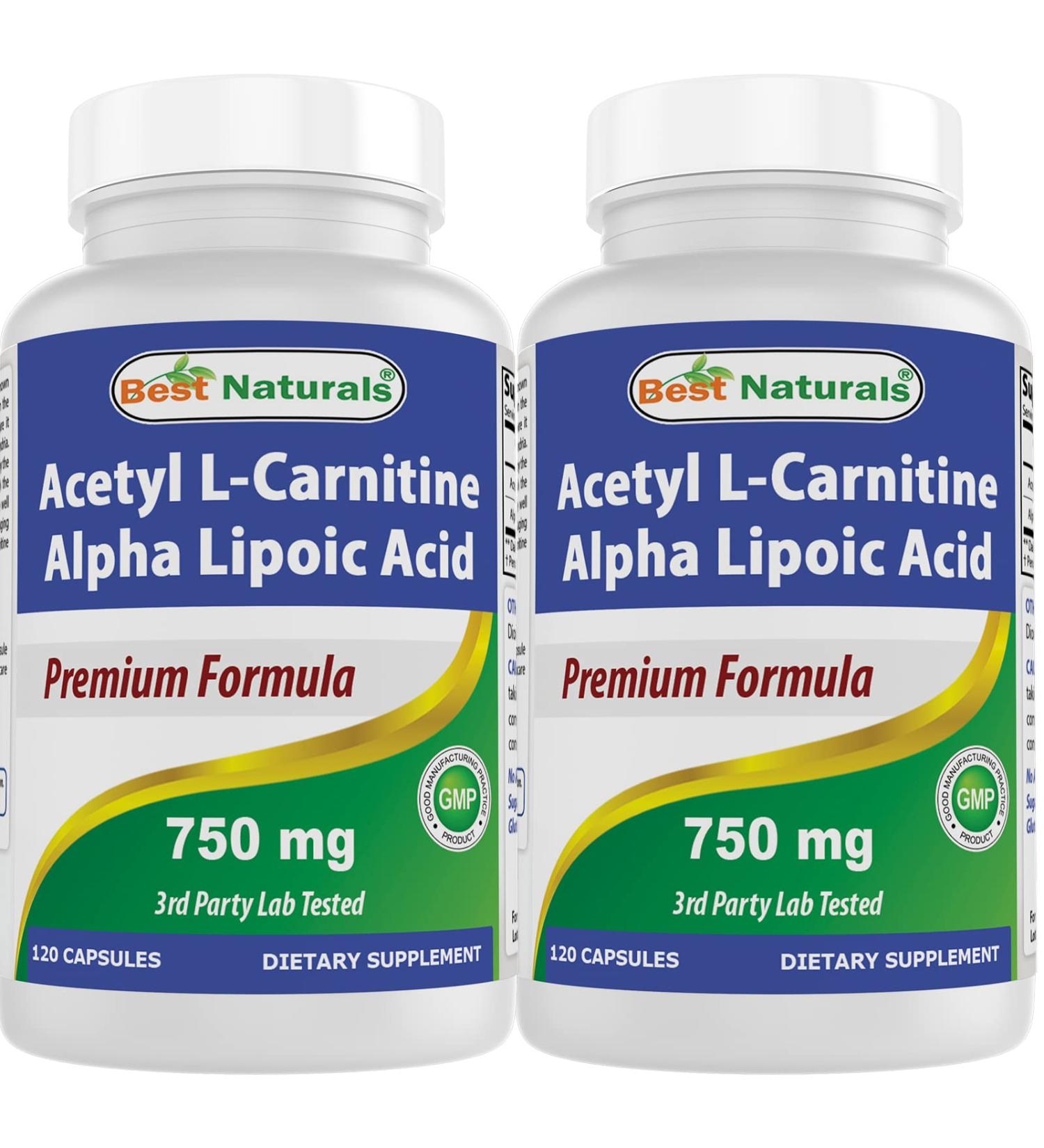 Best Naturals Acetyl L-Carnitine and Alpha Lipoic Acid 750mg 120 Capsules - Pack of 2 - Buy Online on GoSupps.com