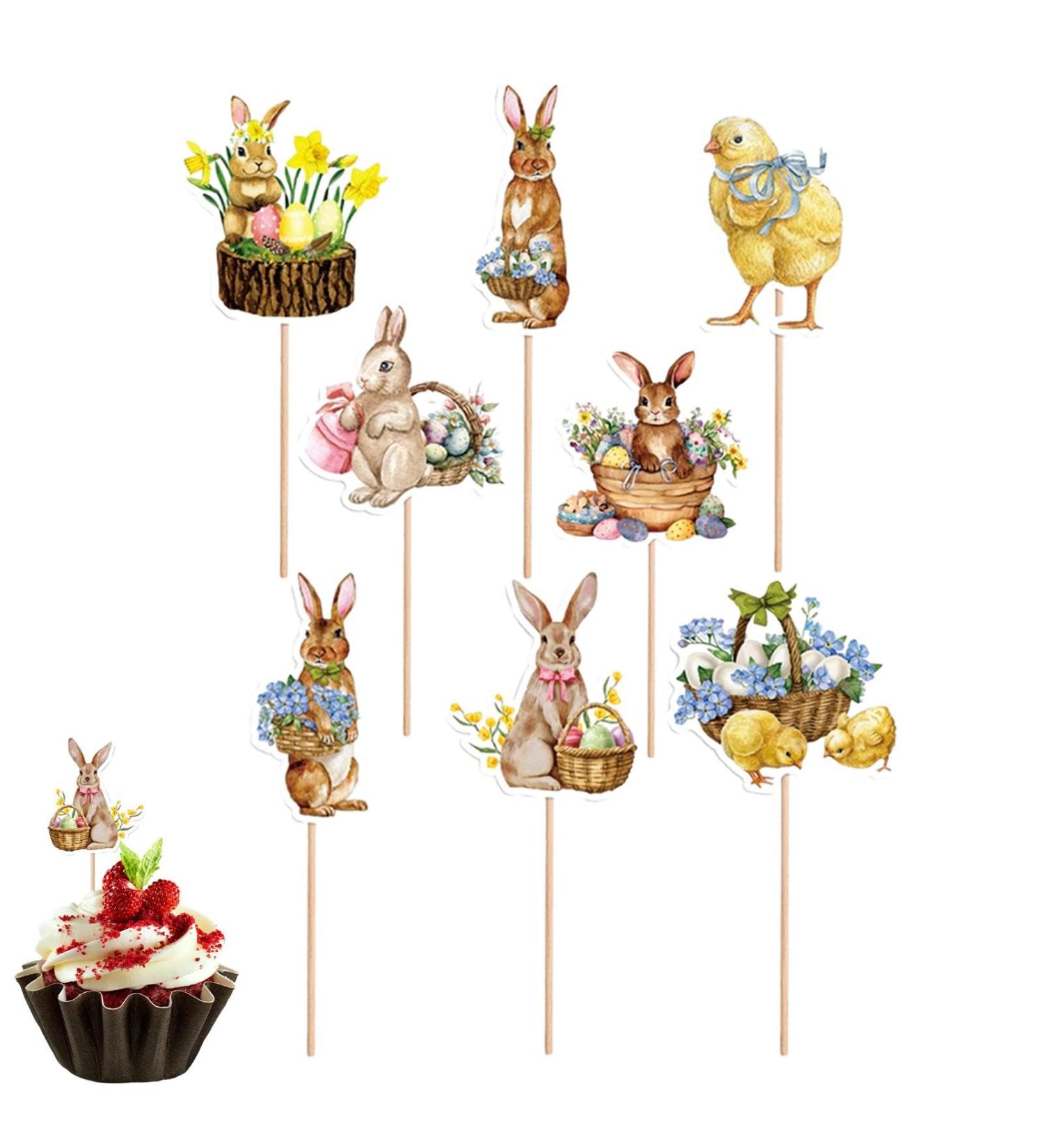 Teksome Easter Cupcake Toppers - Bunny Cake Topper Easter Cake Decorations 8pcs Bunny Easter Egg Cake Food Picks for Happy Easter Spring Theme Party Decorations - Buy Online on GoSupps.com