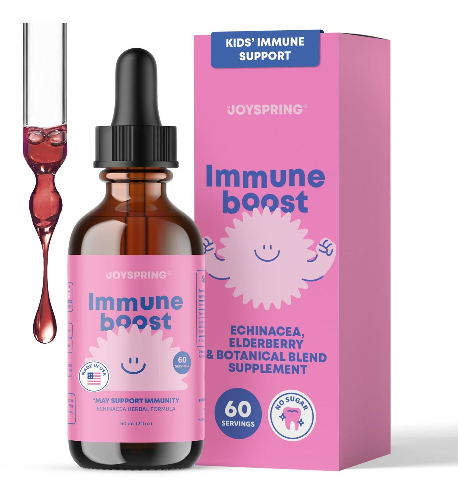 JoySpring Immune Drops Kids Immune Support Supplement with Elderberry Extract Echinacea Oregon Grape Root & Orange Peel Liquid for Ages 3 16+ Years & Adults | 2 fl oz (60 Servings) 2 Fl Oz (Pack of 1) - Buy Online on GoSupps.com