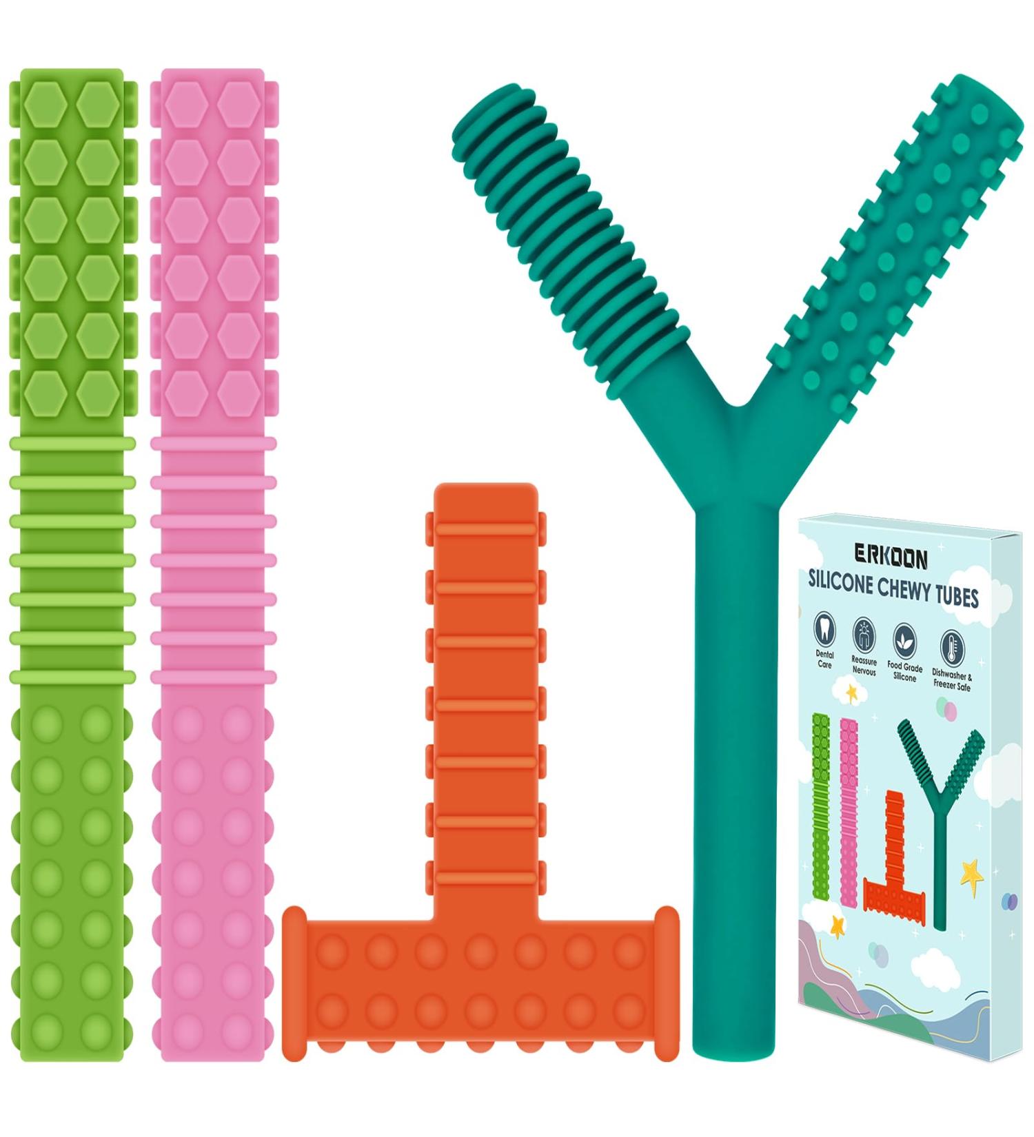 ERKOON Sensory Chew Toys for Autistic Children 4 Pack Silicone Chewy Tube Oral Motor Tools for Sensory Kids with Autism Biting ADHD SPD Chewies with Special Needs Teething Sticks Toys (4 PCS) - Buy Online on GoSupps.com