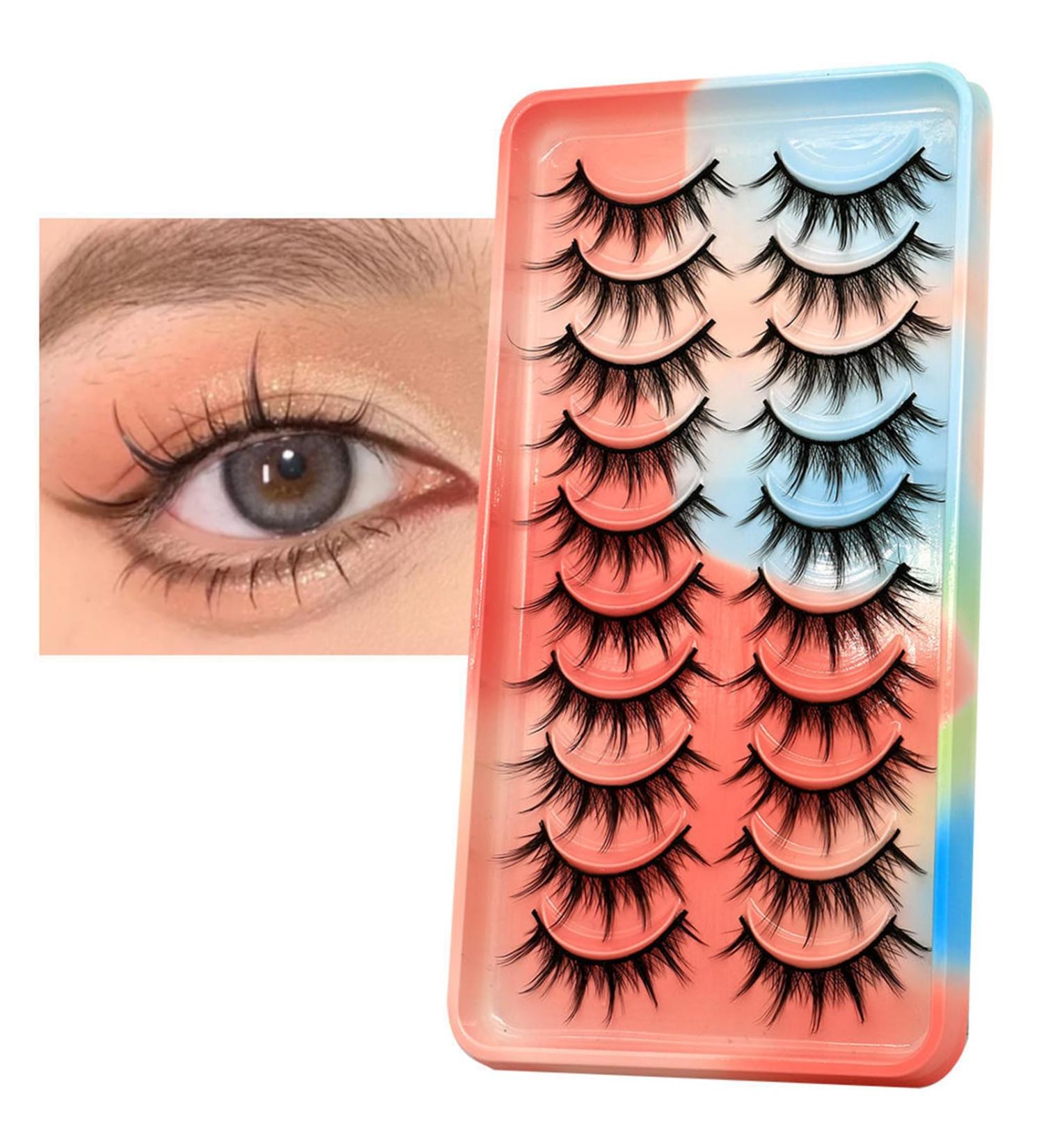 False Lashes Natural Synthetic Fibers False Lashes Fluffy Fake Eyelashes 10 Pairs Reusable Fake Eyelashes for Asian Eyes for Round Eyes (Dense) - Buy Online on GoSupps.com
